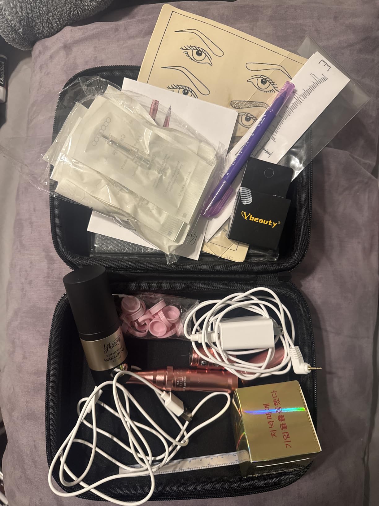Permanent Eyebrow Makeup Tattoo Machine Kit with 700mAh Wireless Battery 15 pcs Cartridge Needles Microblading Supply for Eyebrow Lip Eyeliner Microshading Supplies(Pink Tattoo Kit) customer photo 2