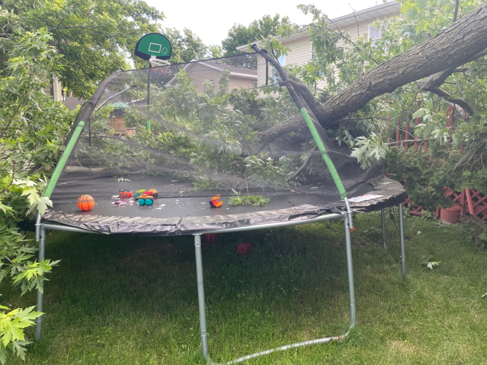 AOTOB 14FT Trampoline with Safety Enclosure Net, Outdoor Trampoline with Basketball Hoop, Heavy Duty Jumping Mat and Spring Cover Padding for Kids and Adults, Storage Bag and Ladder Green customer photo 2