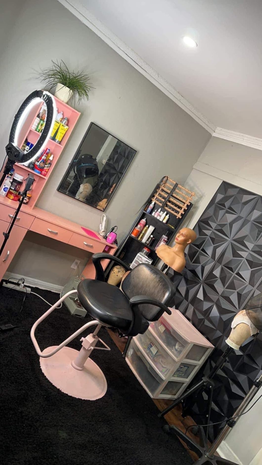 Paddie Barber Salon Station Wall Mount Hair Styling Salon Equipment Set Beauty Spa Furniture Set, Lockable Left Shelf, Mirror not Included(Black) customer photo 1