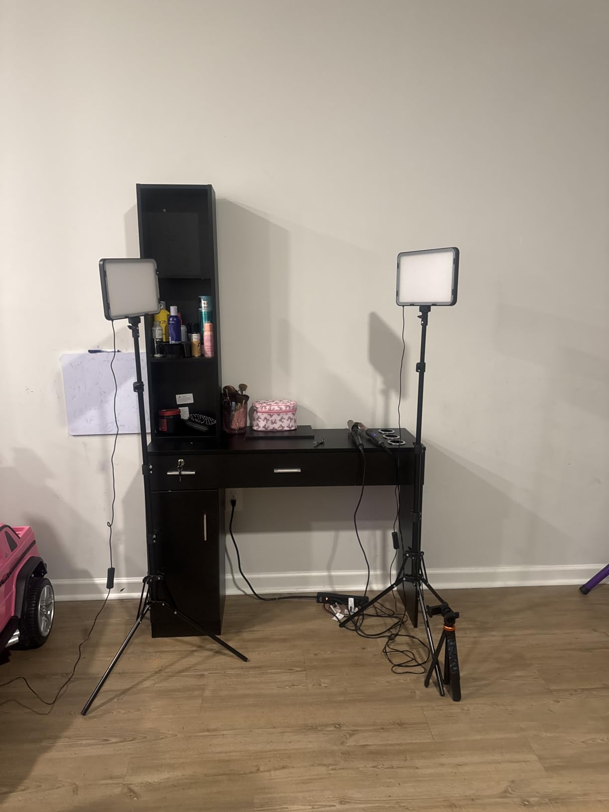 OmySalon Salon Stations for Hair Stylist, Locking Barber Station Organizer, Wall Mount Hair Styling Equipment with 2 Drawers, 1 Storage Cabinet, 3 Open Shelves, for Beauty Spa Hairdresser, Black customer photo 1