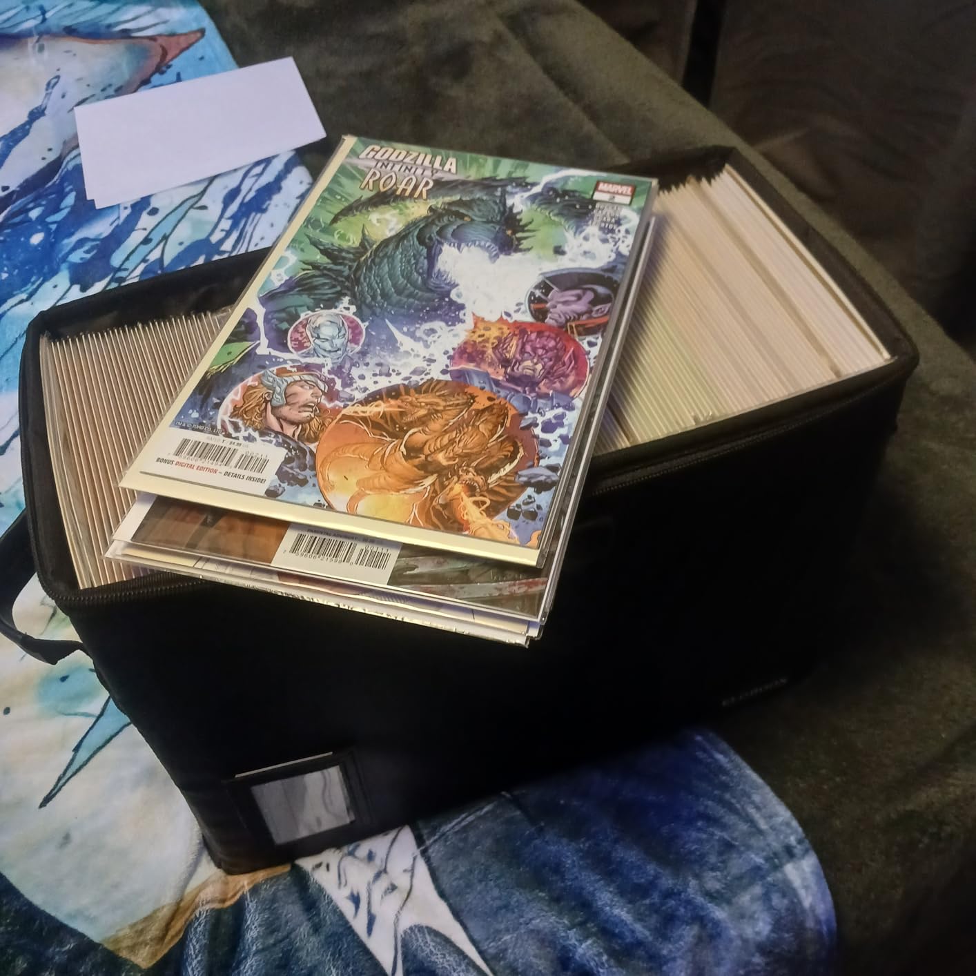 Comic Book Storage Box, Fireproof & Water-Resistant Comic Book Box with Lock and Label Window, Moistureproof Comic Short Box with Fire Zipper Holds 150-175 Comics, Heavy Duty Bin Black customer photo 1