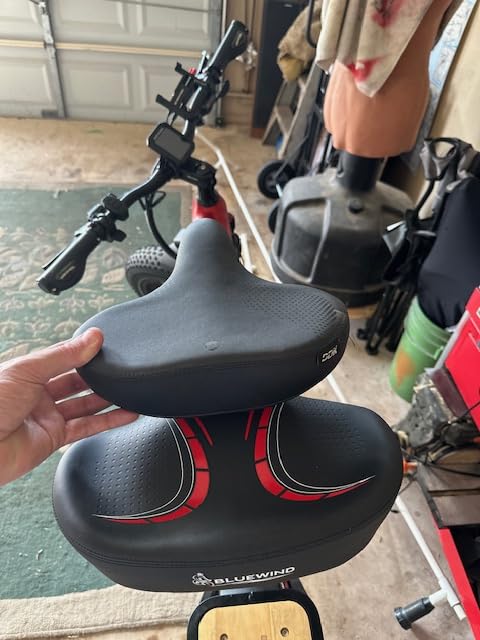 BLUEWIND Oversized Bike Seat, Wide Bicycle Saddle Novel Backrest Design for Electric Bike, Universal Fit Exercise Bike or Road Stationary Bike Seat Cushion for Men & Women customer photo 1