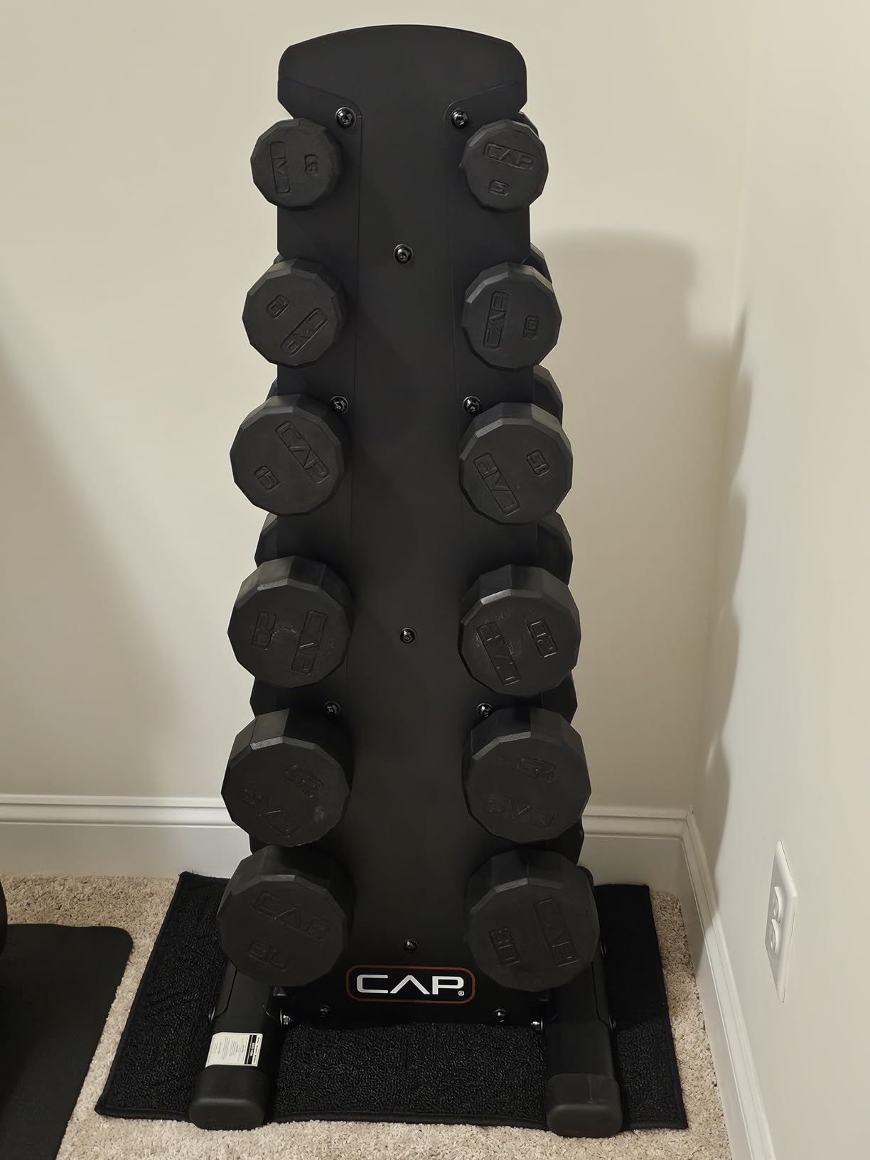 CAP Rubber Coated Hex Dumbbell Set with Storage Rack | 100-210 lb Options customer photo 1