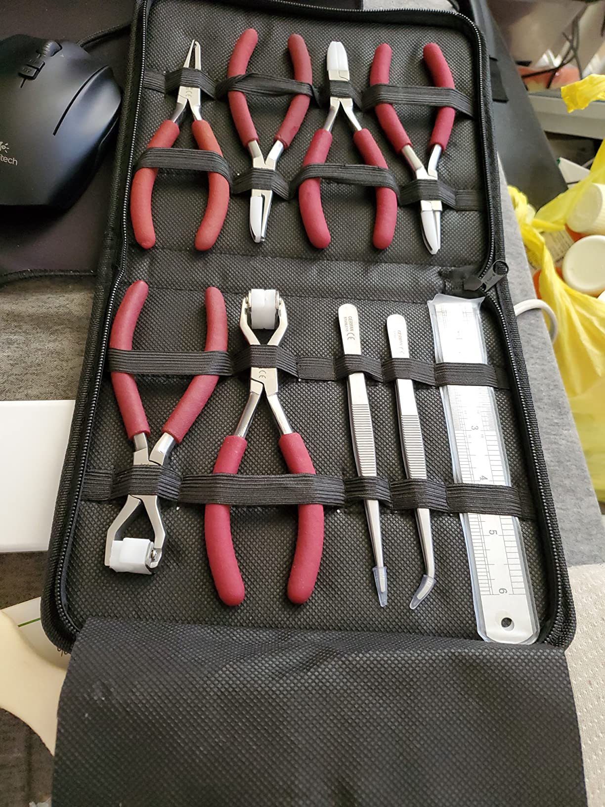 Professional German Set of 9-Eyeglass Optical Optician Tools - Bent Nose Rimless Set - Adjusting Eyeglass Arms Frame Plier Set customer photo 1