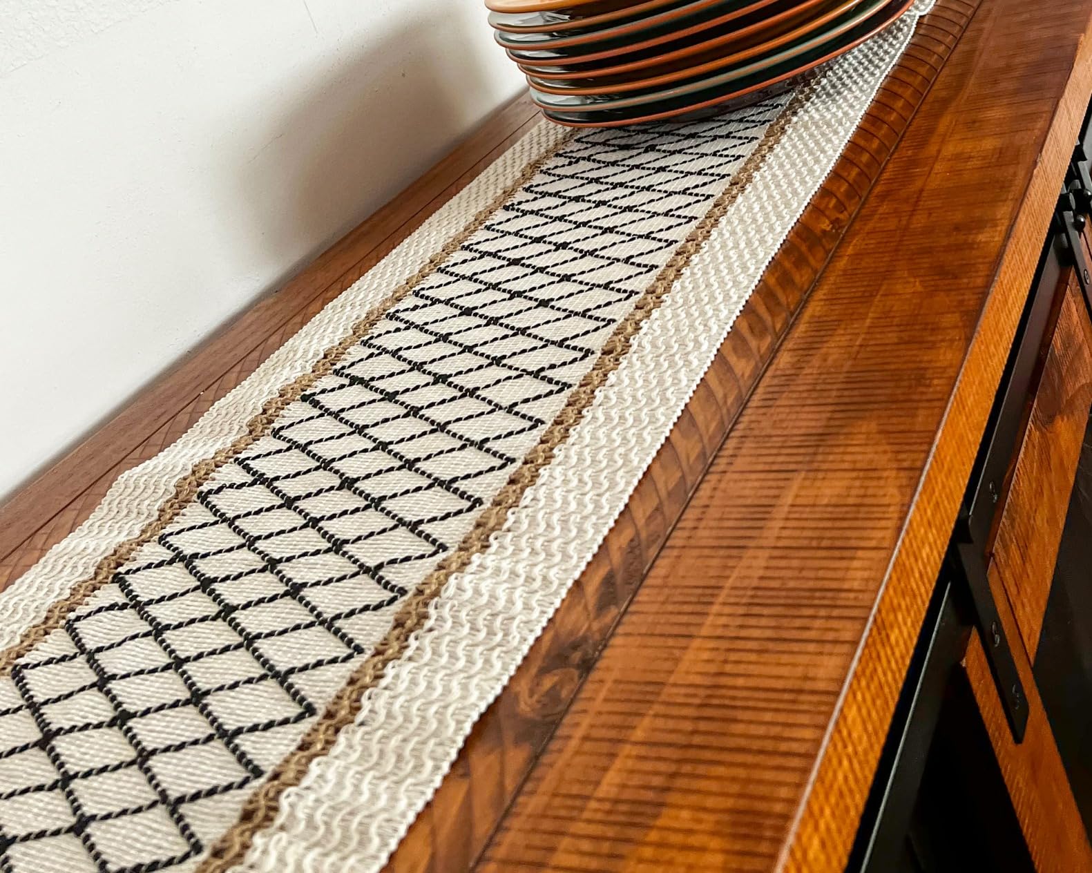 Table Runner, Boho Cotton Linen Table Decorations, Farmhouse Table Runners with Tassels for Bohemian Wedding Bridal Shower Rustic Home Dining Table (Black/Grid/12x72) customer photo 2