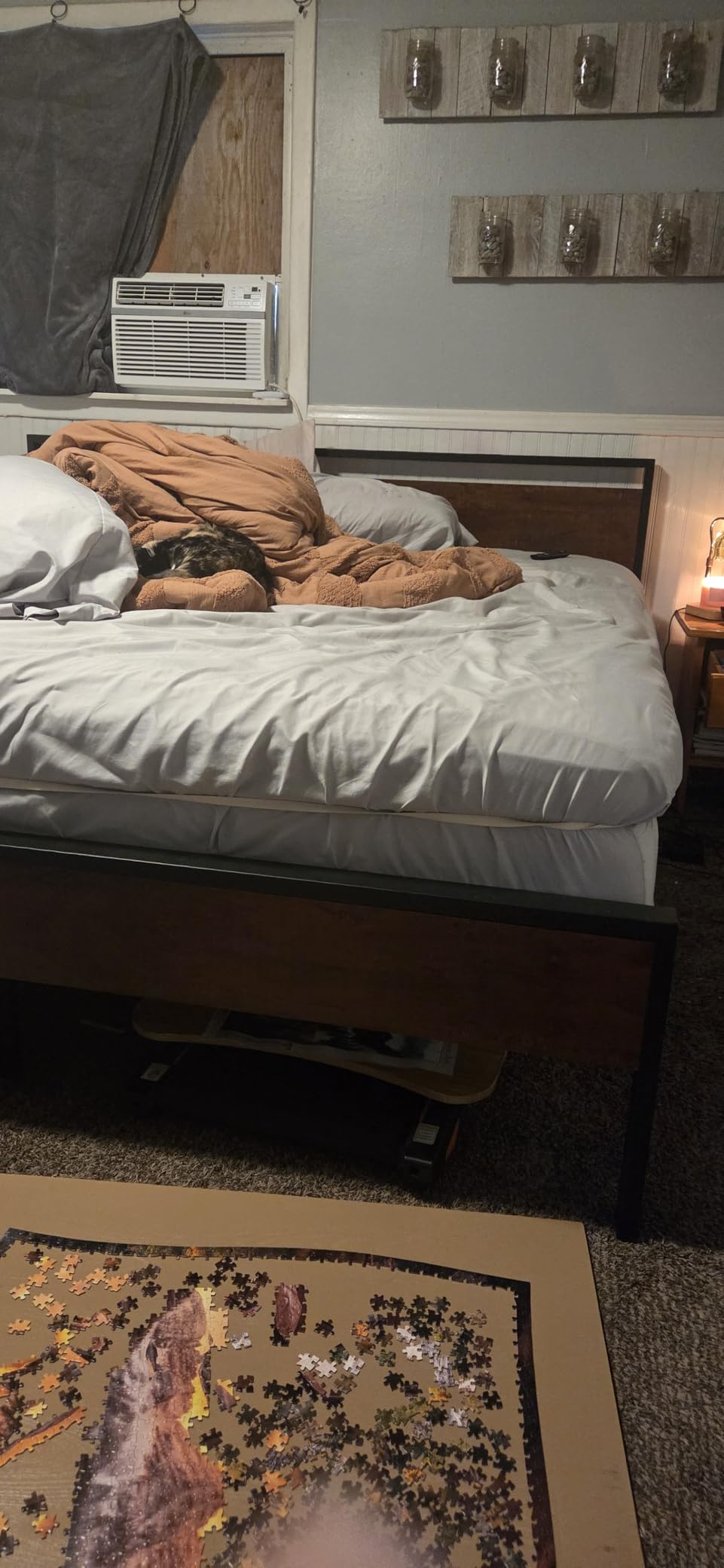 SHA CERLIN 14 Inch Queen Size Metal Platform Bed Frame with Wooden Headboard and Footboard, Mattress Foundation, No Box Spring Needed, Large Under Bed Storage, Non-Slip Without Noise, Mahogany customer photo 1