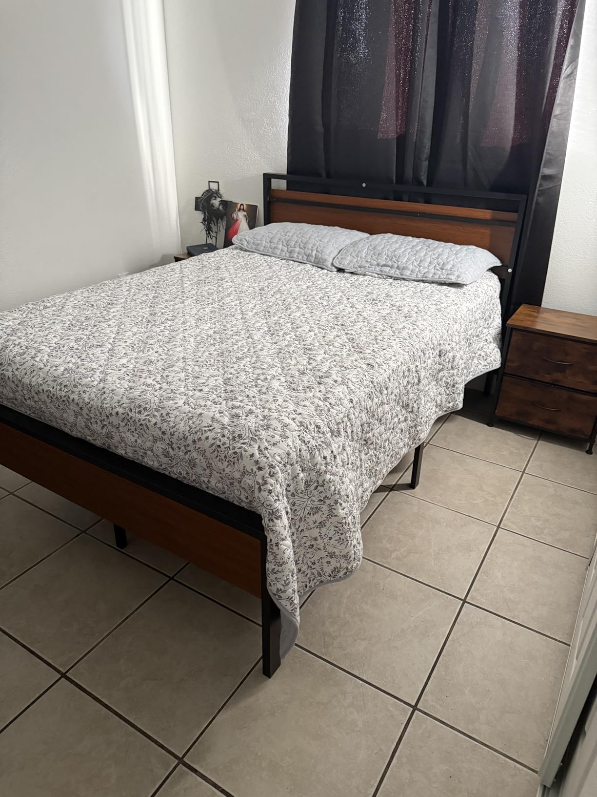 SHA CERLIN 14 Inch Queen Size Metal Platform Bed Frame with Wooden Headboard and Footboard, Mattress Foundation, No Box Spring Needed, Large Under Bed Storage, Non-Slip Without Noise, Mahogany customer photo 2