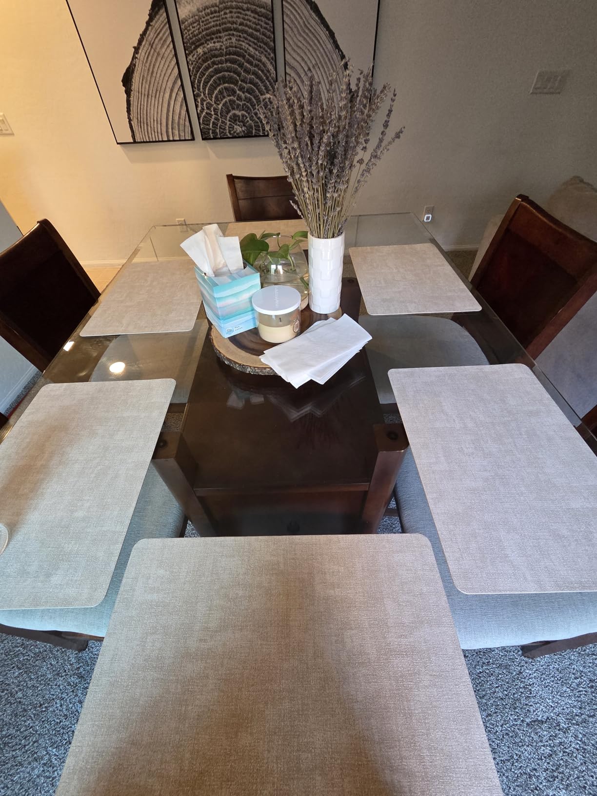 Maxpearl Faux Leather Placemats Set of 6 - Waterproof - Wipe Clean - Heat Resistant - Anti Slip Dining Table Place Mats, Suitable for Indoor & Outdoor Use, 17''x12'', Beige customer photo 2