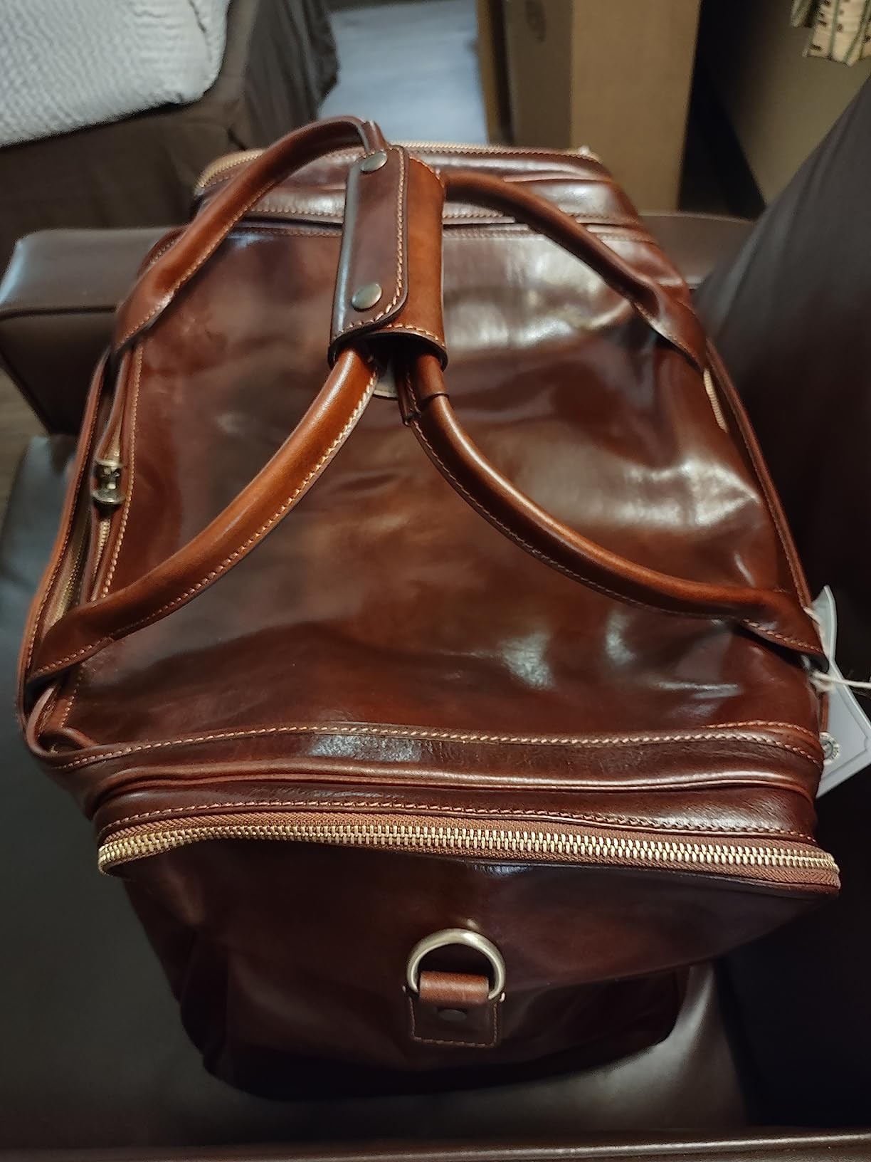 Time Resistance Leather Duffel Bag - Large Weekend Gym Travel Bag (Cognac Brown) customer photo 1