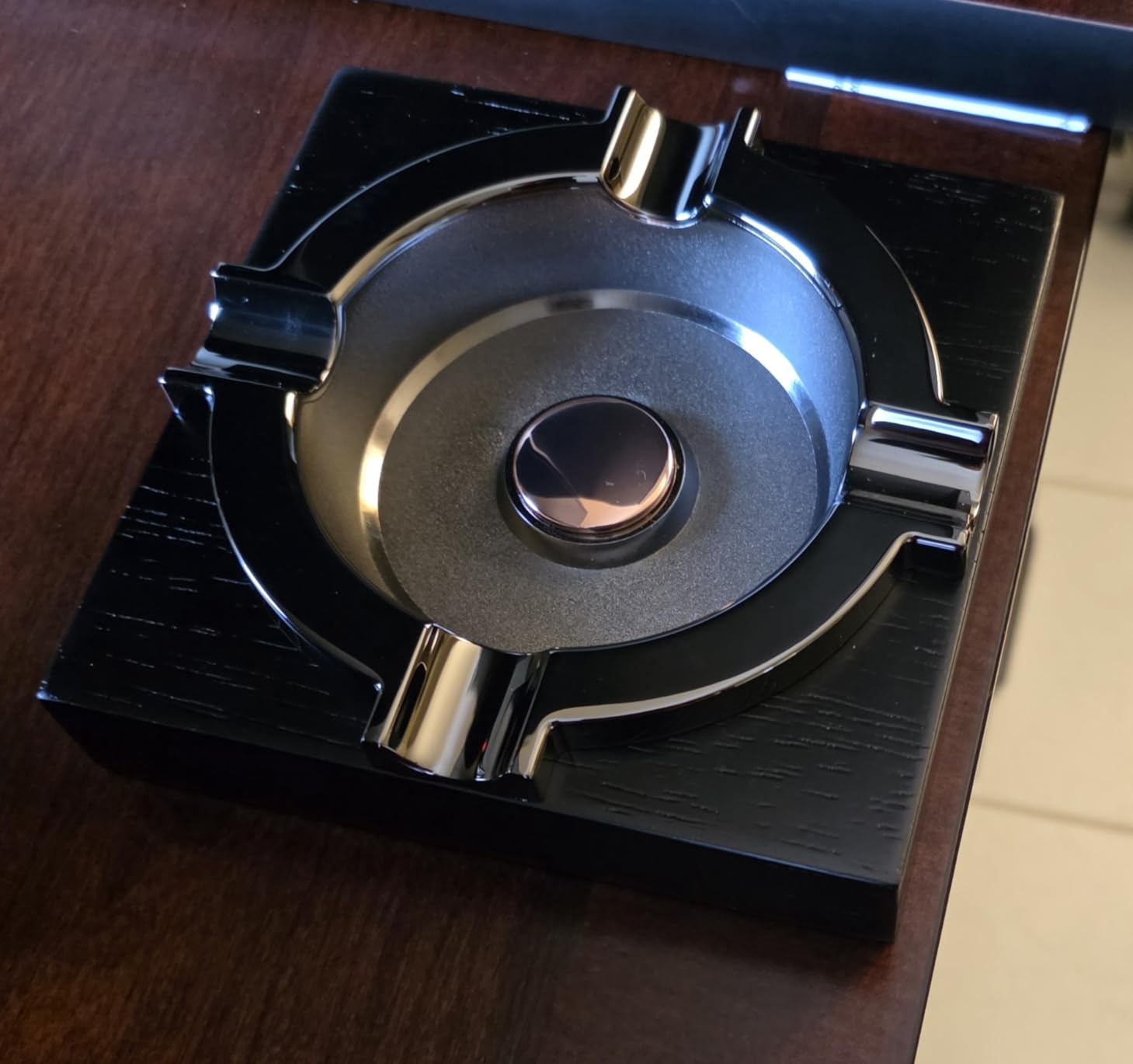 Cigar Ashtray,Cool Ashtrays Cigar Gifts for Men,Metal Cigar Tray with Solid Wood Base Black Ash tray for Home/Office/Bar/Patio Decor(Black) customer photo 1