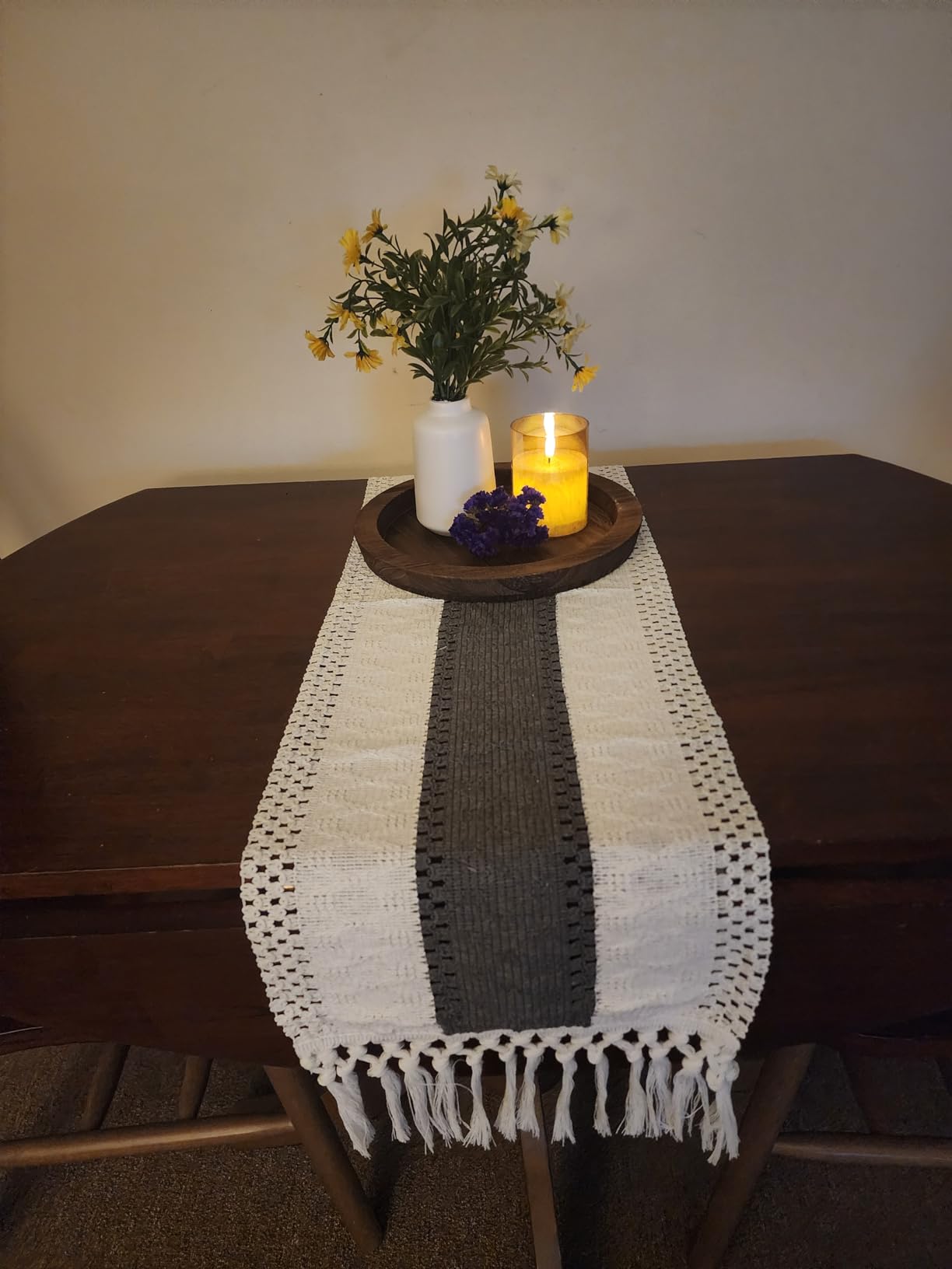 FEXIA Boho Table Runner for Home Decor with Tassels 72 Inches Farmhouse Long Rustic Macrame Burlap Table Decoration (12x72 Inches) customer photo 2