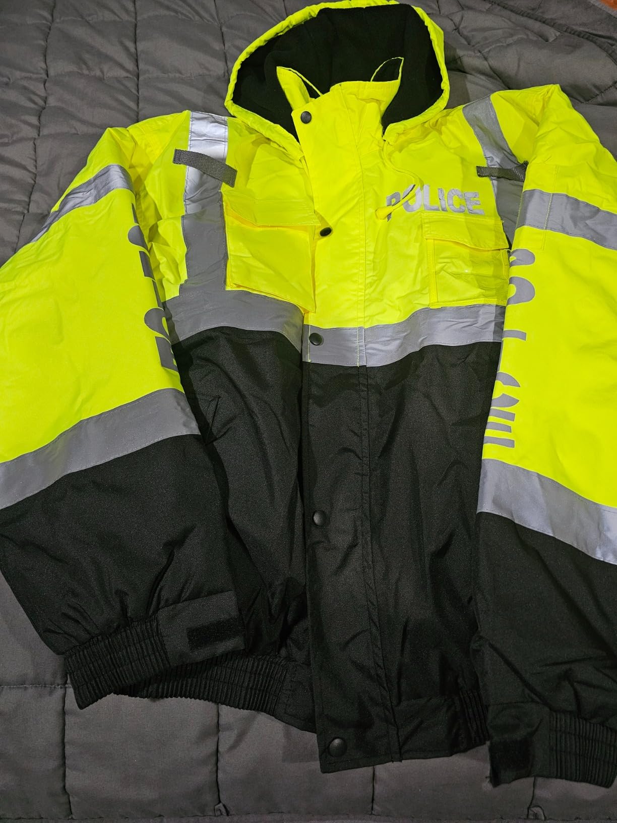 Reflective High Visibility Hooded Hi-Vis Bomber Jacket with Pockets and Zipper, Waterproof, Black Bottom, ANSI/ISEA 107-2020 Type R Class 3 customer photo 2