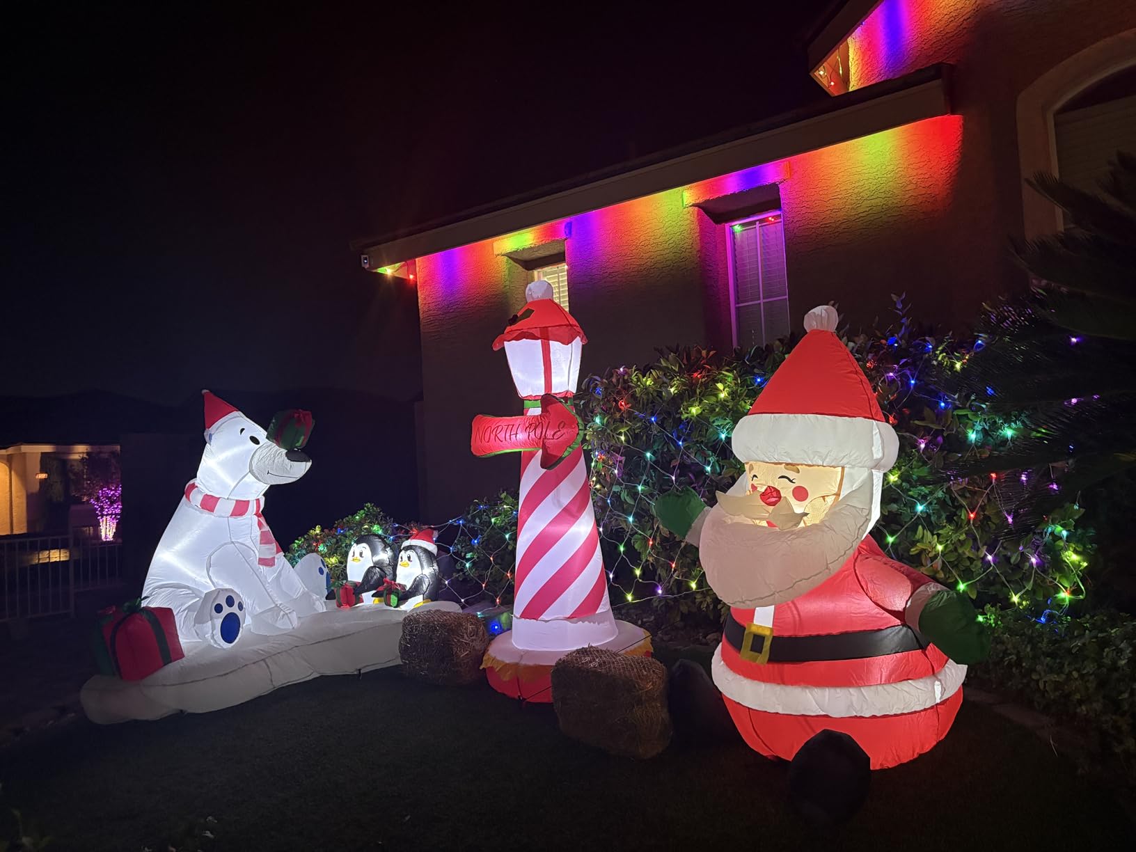 Juegoal 6 FT Christmas Inflatables Outdoor Decorations, Inflatable Xmas Lighthouse, Lighted Blow Up North Pole Sign with Built in LED Lights customer photo 2