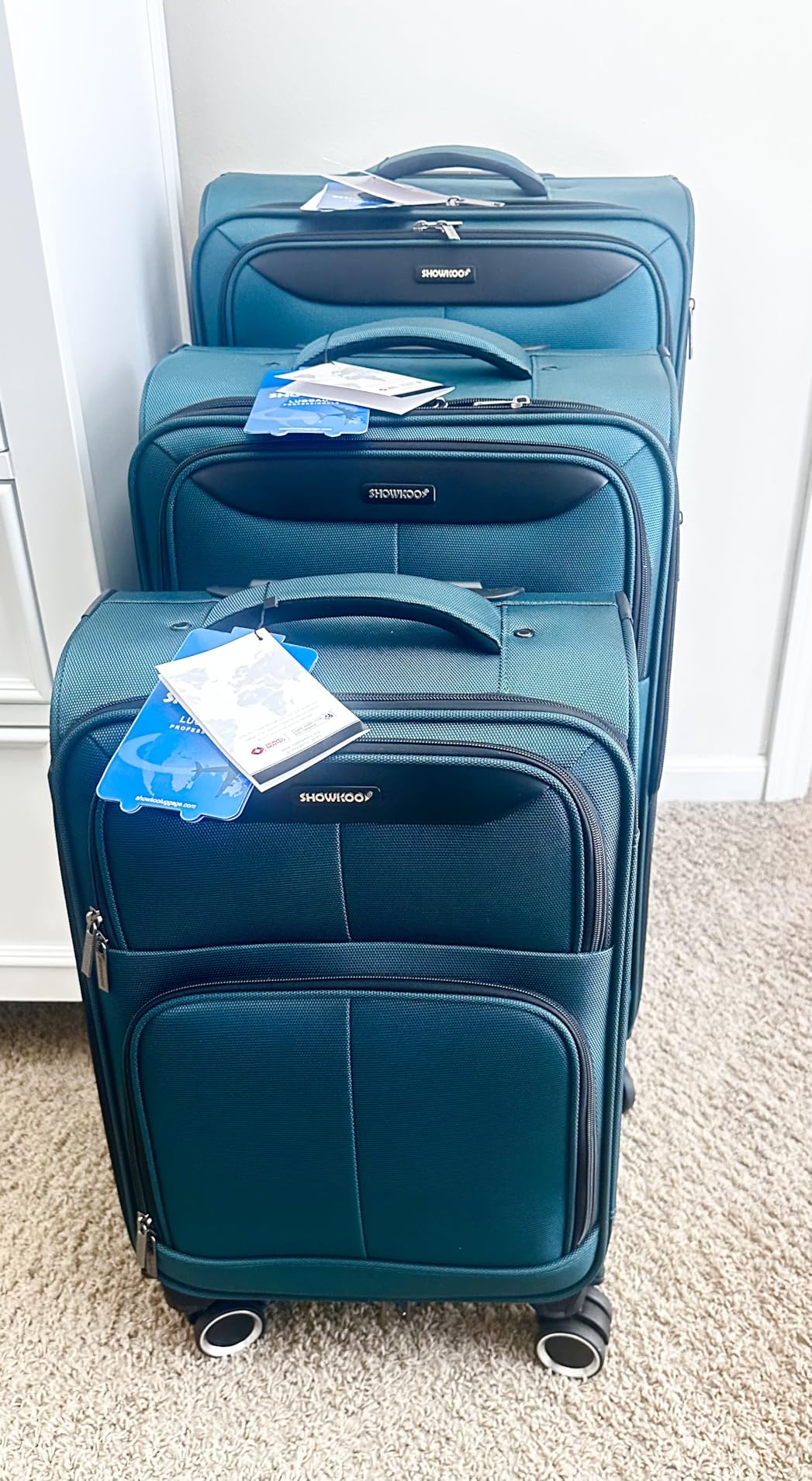SHOWKOO Luggage Sets 3 Piece Softside Expandable Lightweight Durable Suitcase Sets Double Spinner Wheels TSA Lock Light Coffee (20in/24in/28in) customer photo 2