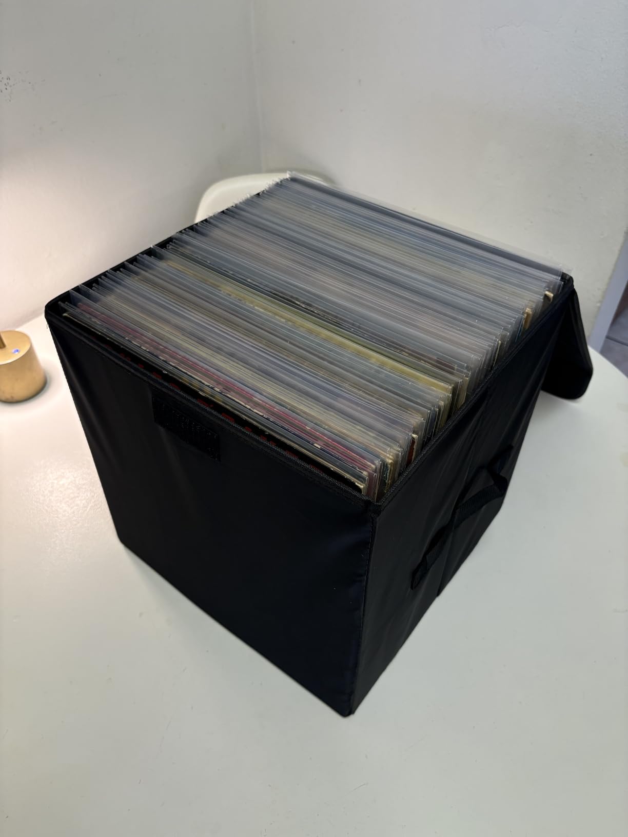 UENTIP Vinyl Record Storage Box for 12-inch Records Crate Holds up to 90 records, Pack of 1 - 14x13x13 Inch LP Record Storage customer photo 1