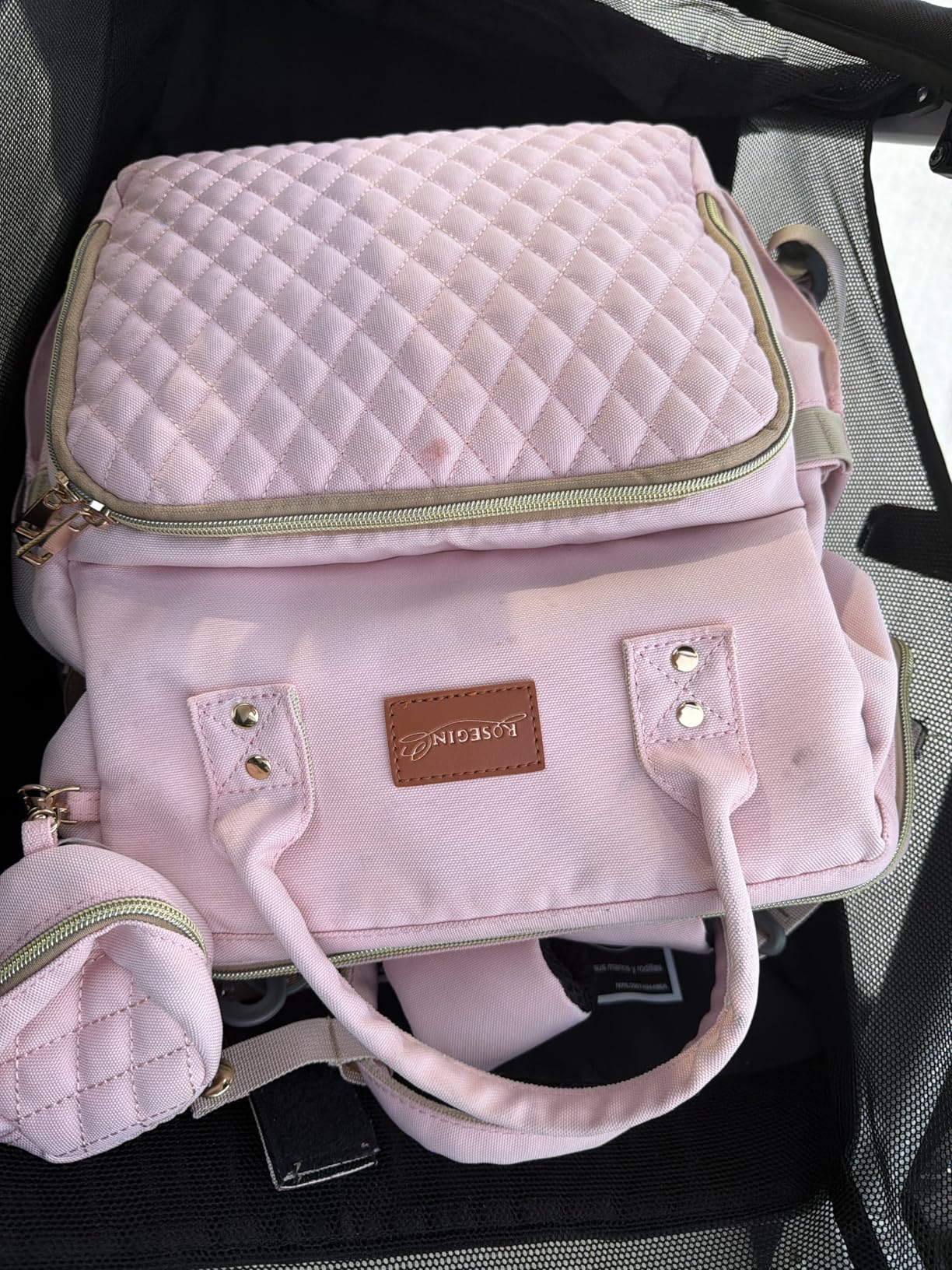 ROSEGIN Diaper Bag Backpack with Changing Pad Pacifier Case, Large Stylish Waterproof Travel Quilted Diaper Bag for Mom, Black customer photo 2