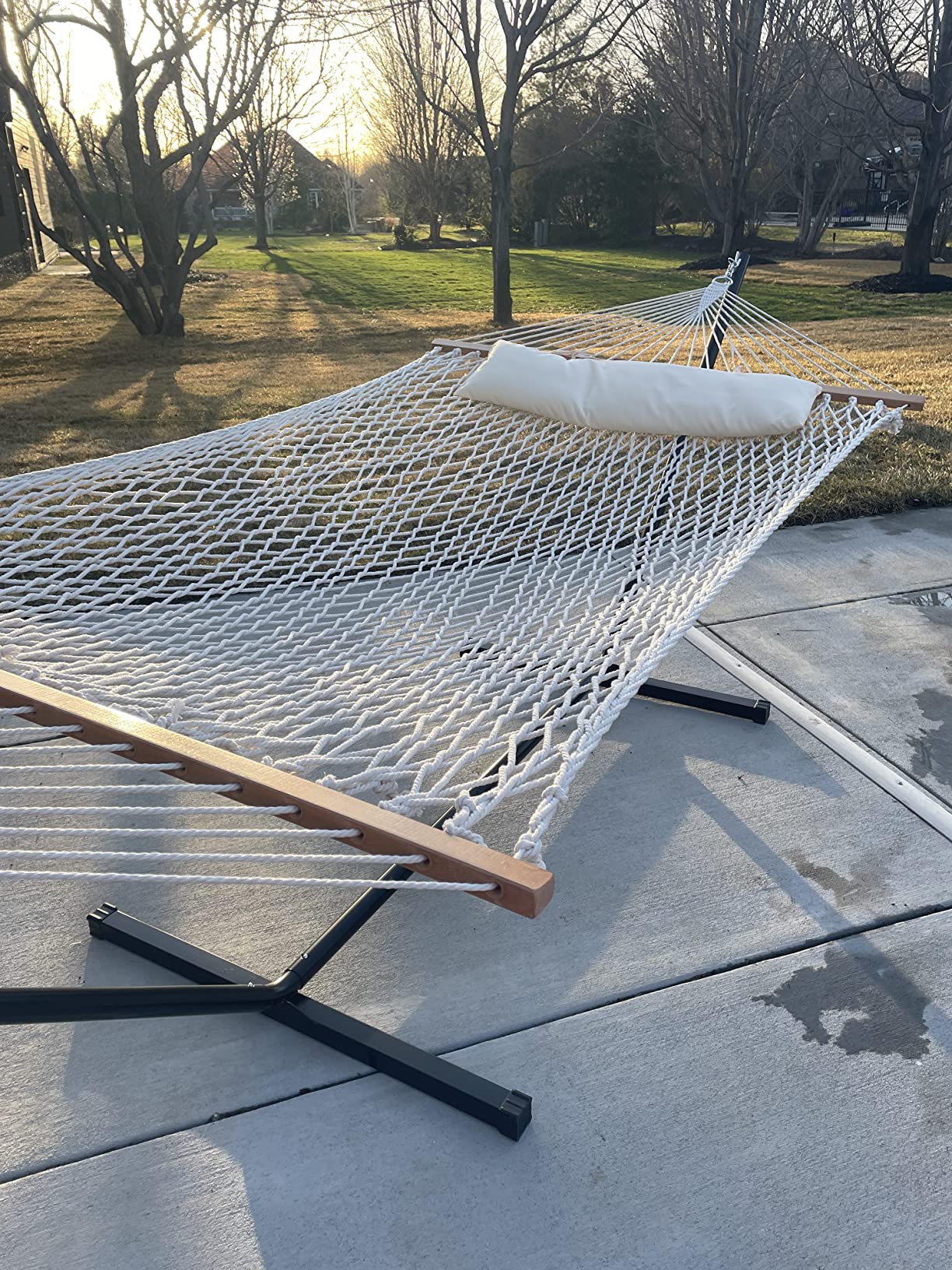 SUNCREAT Patio Portable Hammock with Stand, Carrying Bag, Outdoor Double Hammock with Stand Included, Gray Green Drops customer photo 2