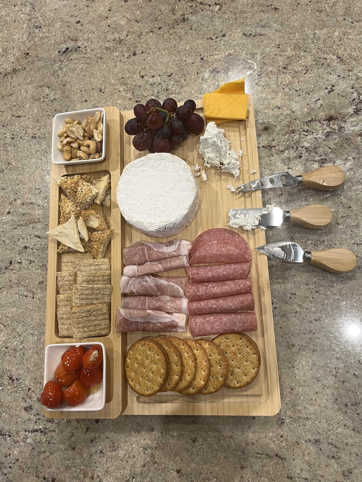 Charcuterie Boards and Knife Set - Bamboo Cheese Board - Wine Meat Cheese Tray Platter - Unique Housewarming Gifts, Anniversary Wedding Gifts for Couple, Bridal Shower Gift customer photo 1