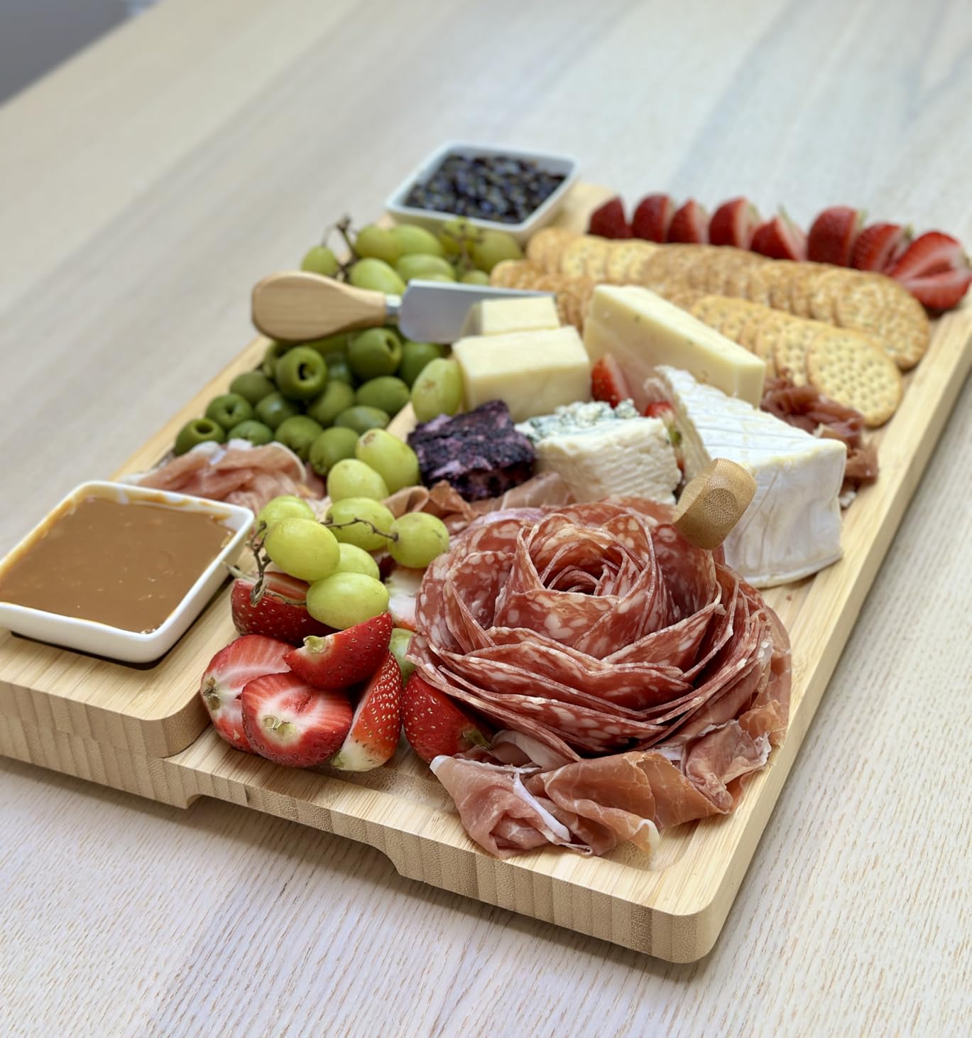 Charcuterie Boards and Knife Set - Bamboo Cheese Board - Wine Meat Cheese Tray Platter - Unique Housewarming Gifts, Anniversary Wedding Gifts for Couple, Bridal Shower Gift customer photo 2
