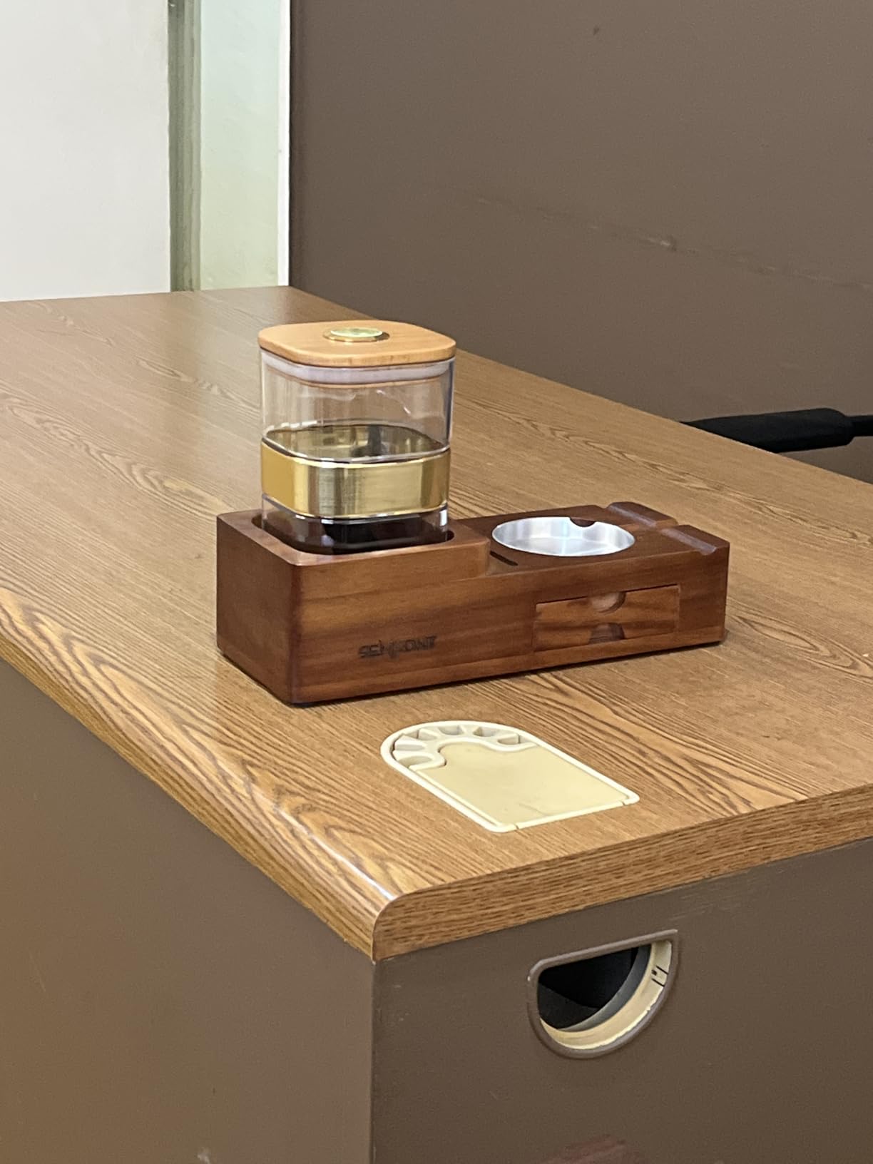 Cigar Humidor and Ashtray Set, Wooden Tray with Acrylic Humidor Jar, Cutter Holder, Drawer, Slot and Cigar Cutter Accessories, Home Gift Sets for Men customer photo 1