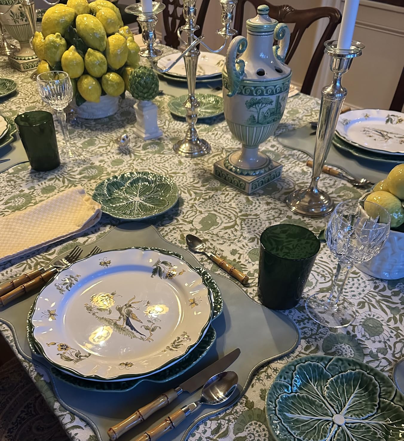 CPC Tablecloth 100% Cotton 60x60 Inch Indian Block Print Square Table Cover, Table Cloth for Weddings, Spring/Summer, Barbeque - Agate Green customer photo 1