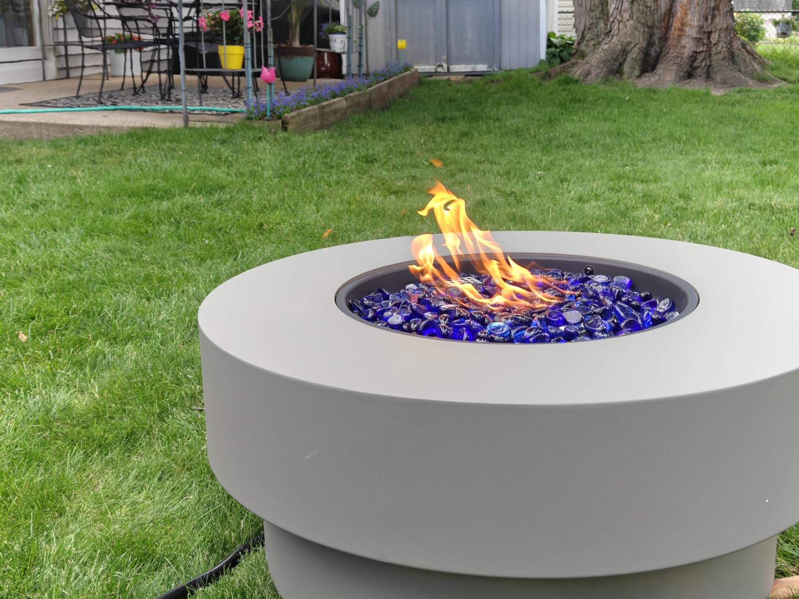 48-inch Fire Table with 20lb Propane Tank Cover, 50,000BTU Outdoor Modern Patio Fire Pit Table w/Rectangular Burner Lid, Glass Rocks, Pre-Attached 10ft External Gas Hose customer photo 1