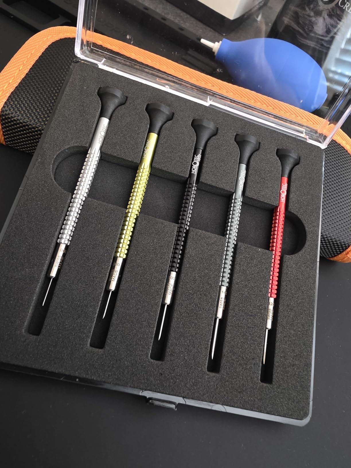 Swiss Made Watch Screwdriver Set of 5 with Ball Bearing (0.60, 0.80, 1.00, 1.20, 1.4 mm) Aluminium Body Flat Head customer photo 1