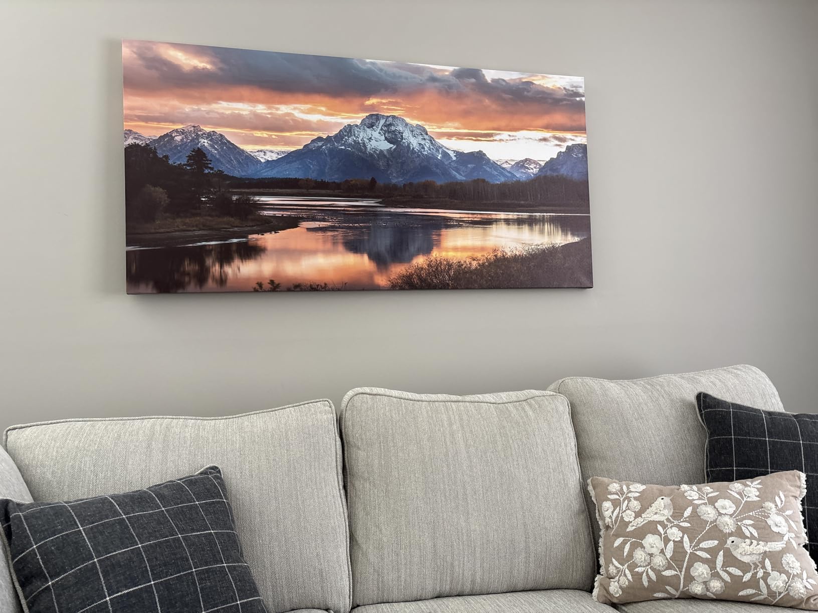 Sunset Mountain Wall Art for Living Room Nature Grand Teton Landscape Canvas Wall Decor National Park Wall Art Oxbow Bend Snake River Scenery Wyoming Painting Artwork Office Home Decoration 20x40