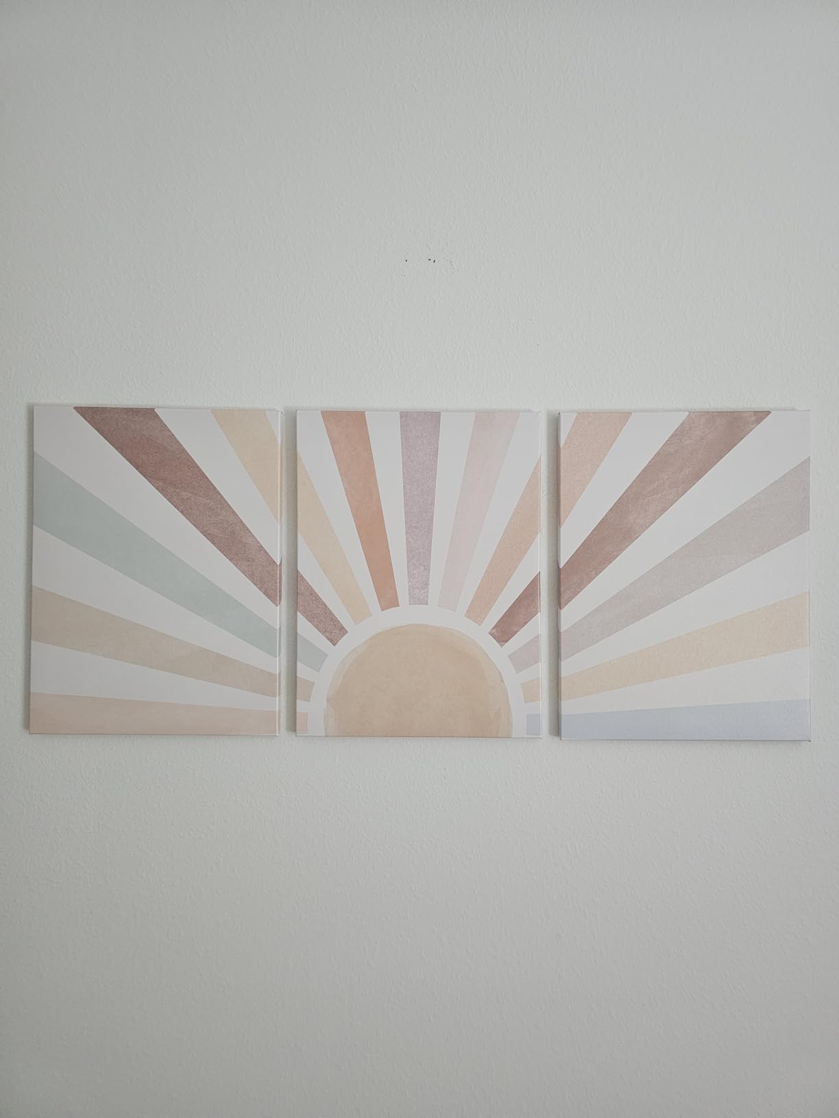 Sage Green Boho Wall Art Set of 3, Minimalist Framed Wall Art Geometric Line Leaf Sun Moon Beige Green Canvas Artwork Paintings, Abstract Botanical Boho Room Decor, Office, 12