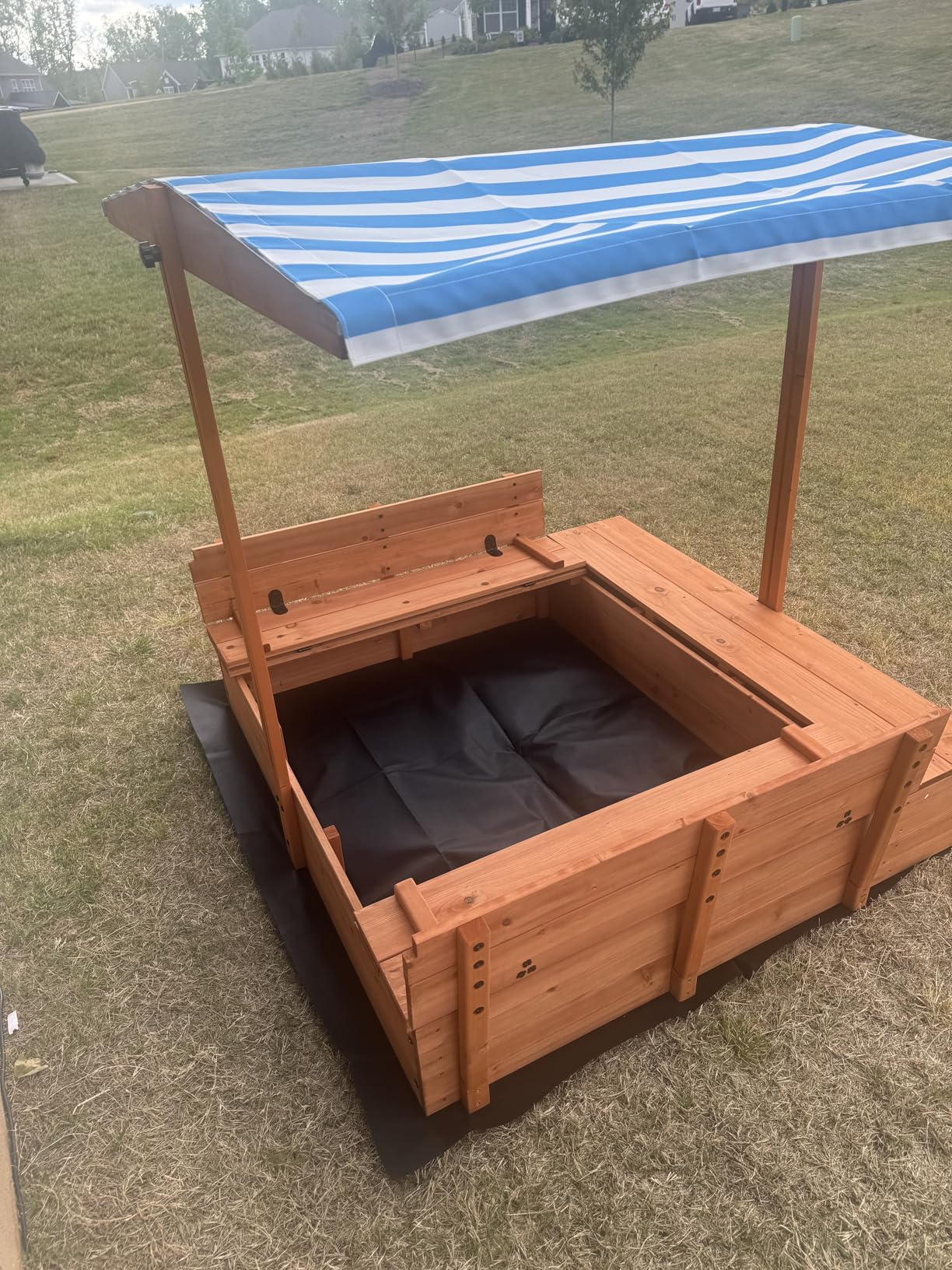 Kids' Outdoor Wooden Sandbox with Id,Sand Box with Toy Storage Box,Kids Play Equipment Sand Protection Bottom Liner Included 47X47in. customer photo 1