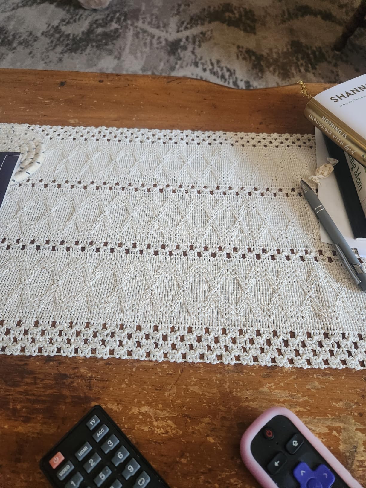 Macrame Table Runner Cream Beige Boho Table Runners with Tassels Hand Woven Cotton Rustic Farmhouse Table Runners for Bohemian Kitchen Dining Table(12x71in) customer photo 2