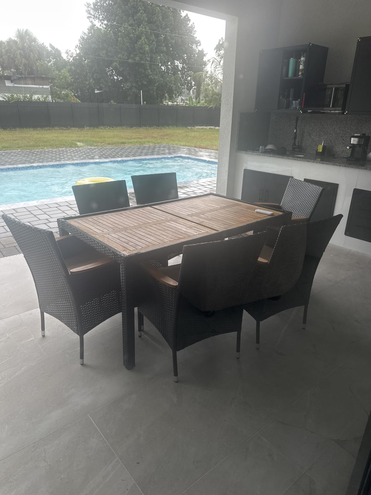 Devoko Outdoor Patio Dining Sets 9 Pieces Wicker Outdoor Dining Table and Chairs Set with Acacia Wood Table Top and Widened Armrests for Backyard, Garden, Deck (Black) customer photo 1
