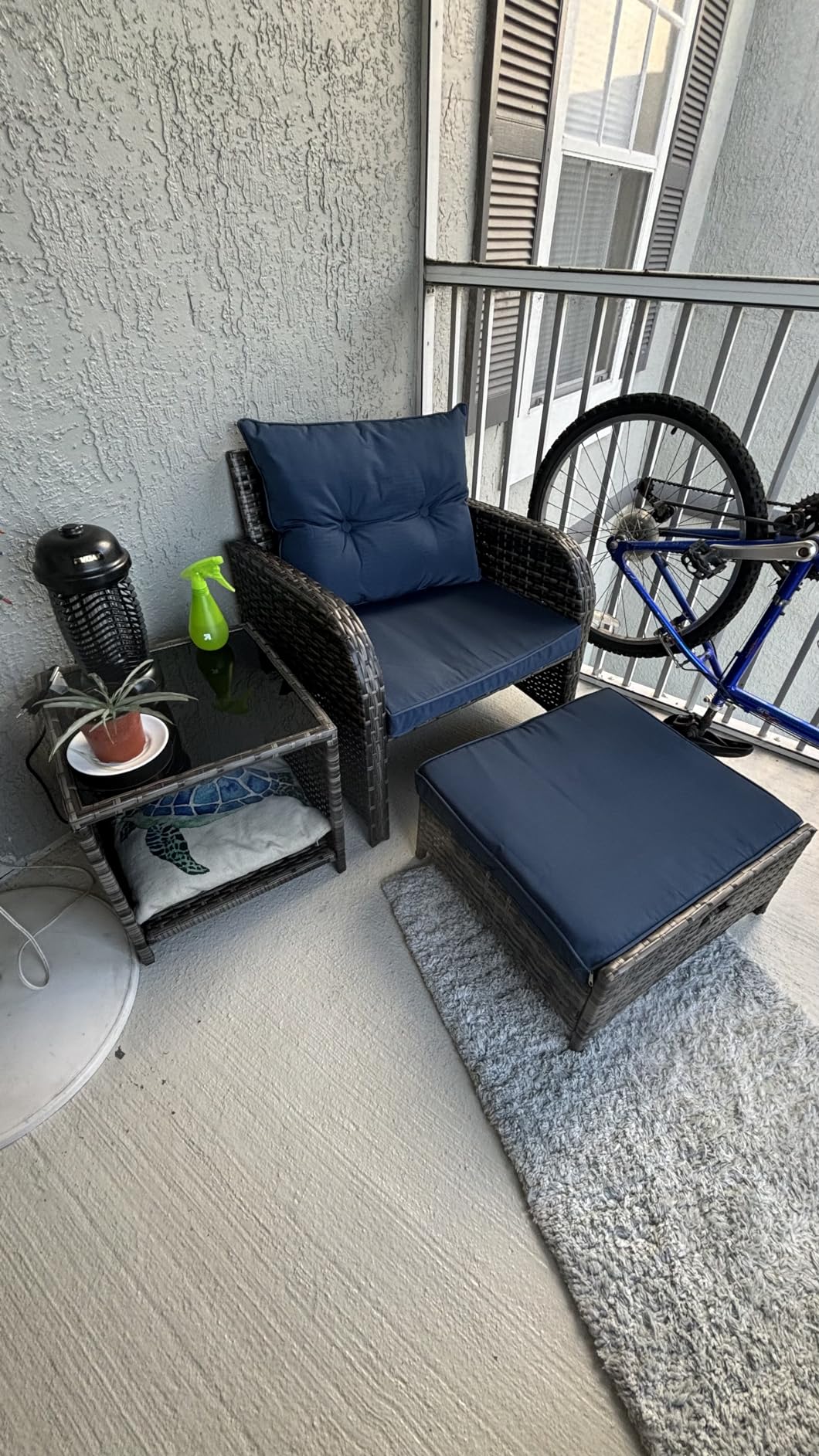 5 Pieces Wicker Outdoor Patio Chairs with Ottomans, All Weather PE Rattan Outdoor Conversation Set Bistro Patio Furniture Set with Hidden Ottoman for Porch Backyard Balcony, Blue customer photo 2