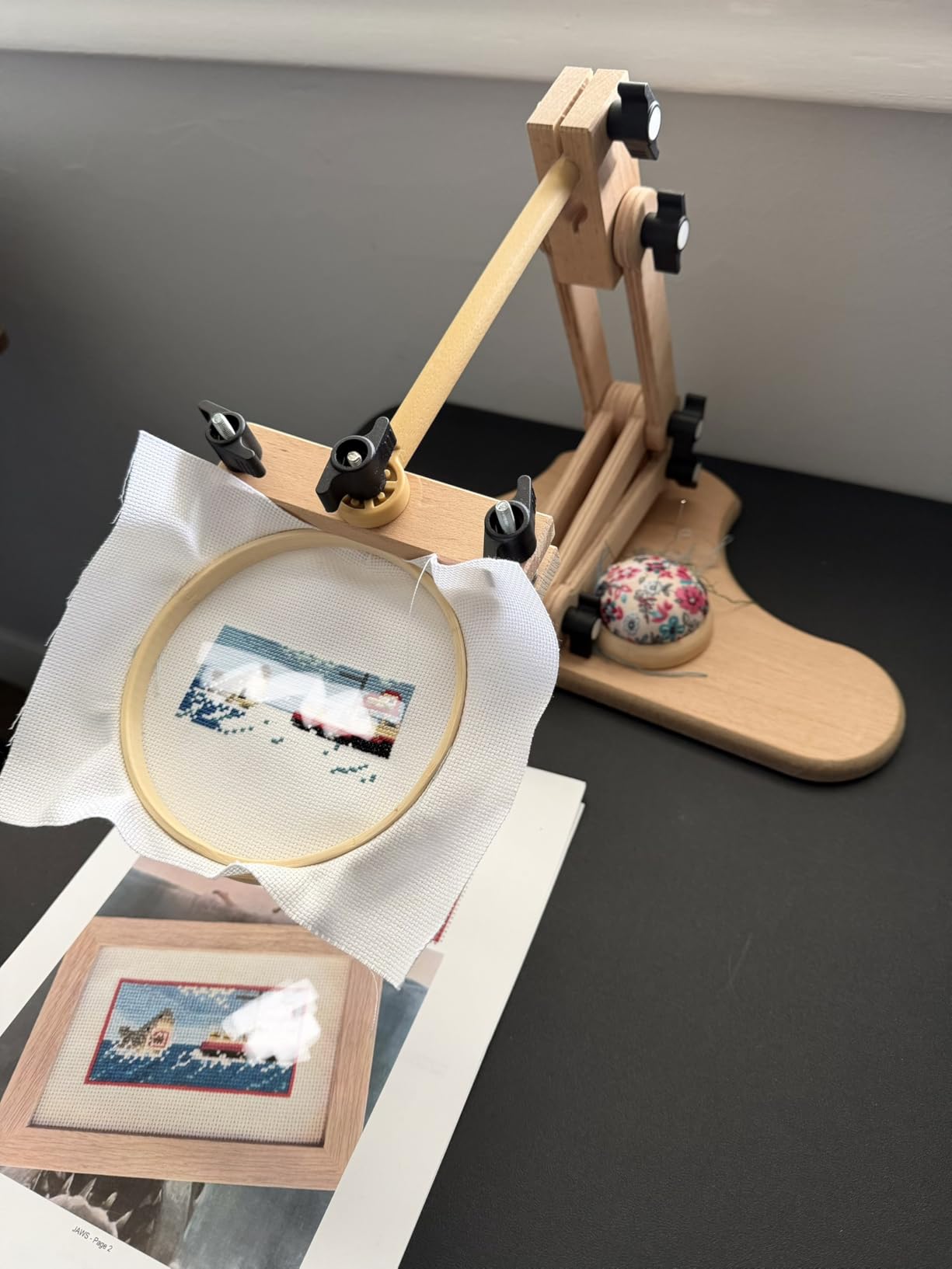 Nurge Adjustable Embroidery Floor Stand, Cross Stitch Hoop Holder, Hand Polished Natural Wood (190-5) customer photo 1