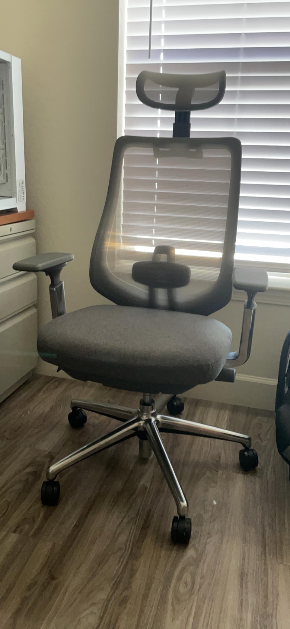COLAMY Ergonomic Mesh Office Chair, High Back Executive Desk Chair with Adjustable Headrest, 4D Arm, Slide Seat, Tilt Lock, Lumbar Support, Light Grey customer photo 1