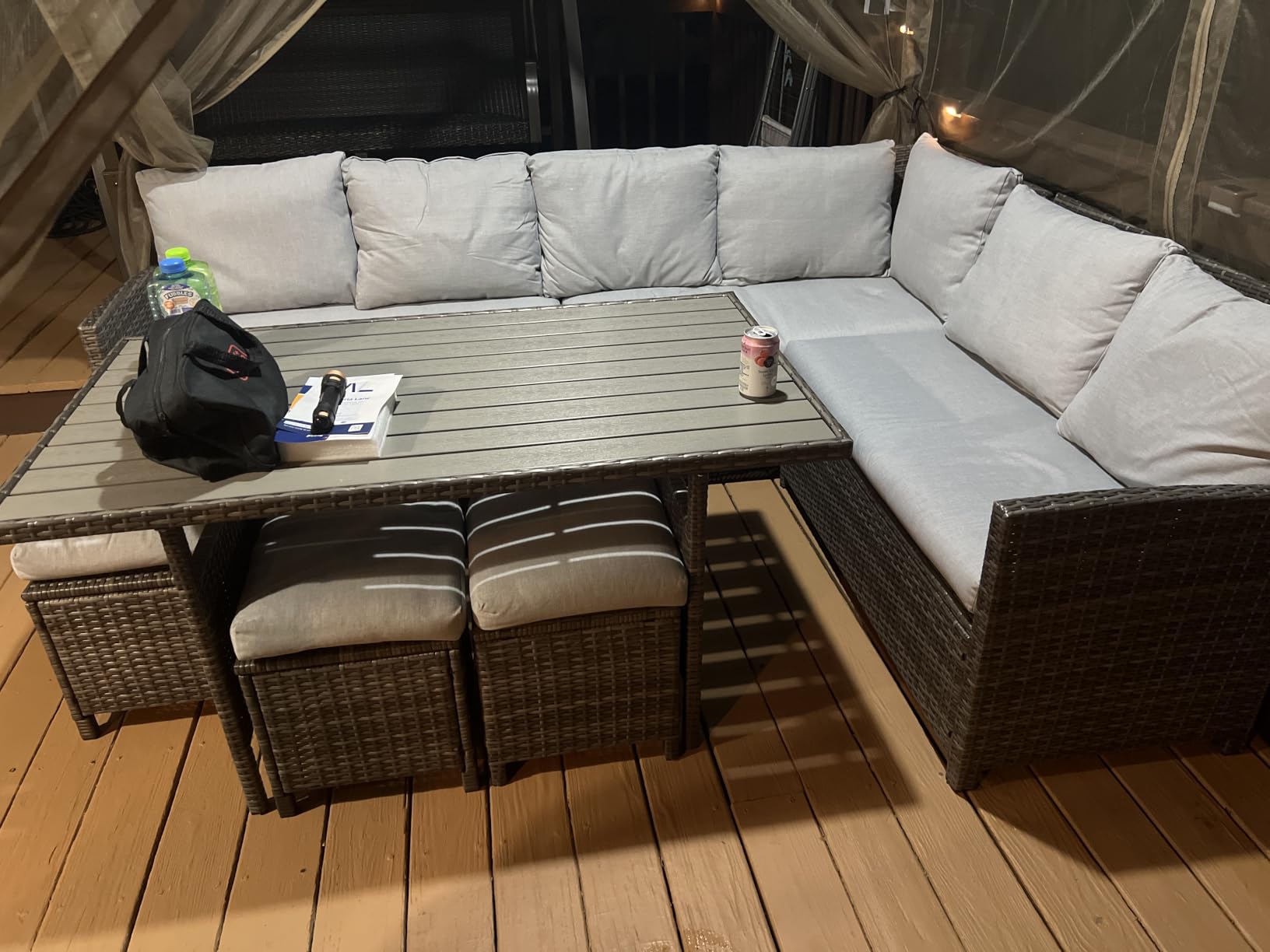 Wisteria Lane 7 Piece Patio Furniture Set, High Curved Back Wicker Patio Sectional, All Weather Outdoor Dining Set, Outdoor Furniture Patio Conversation Set with Ottoman, Blue customer photo 2