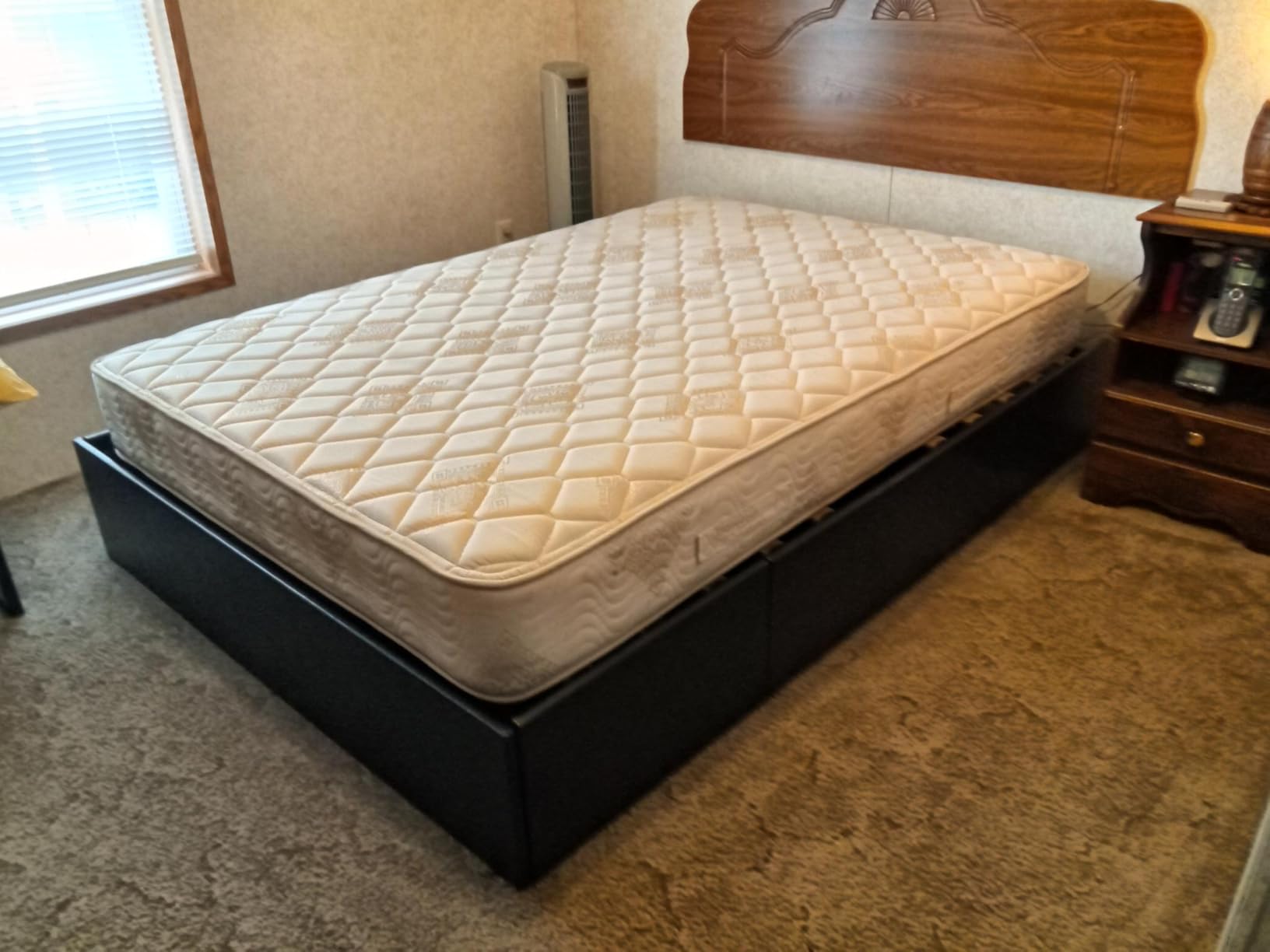 Allewie Full Size Platform Bed Frame with 3 Storage Drawers, Faux Leather Upholstered, Wooden Slats Support, No Box Spring Needed, Easy Assembly, Black customer photo 1