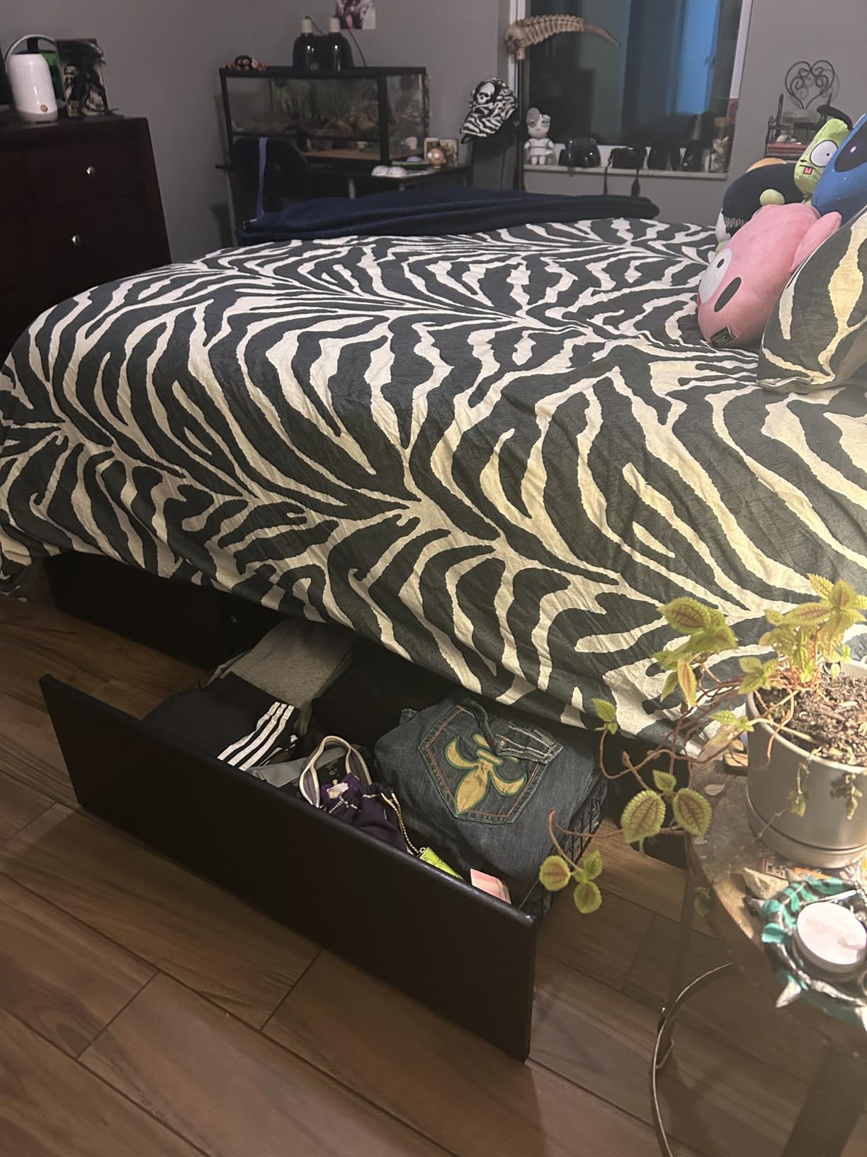 Allewie Full Size Platform Bed Frame with 3 Storage Drawers, Faux Leather Upholstered, Wooden Slats Support, No Box Spring Needed, Easy Assembly, Black customer photo 2