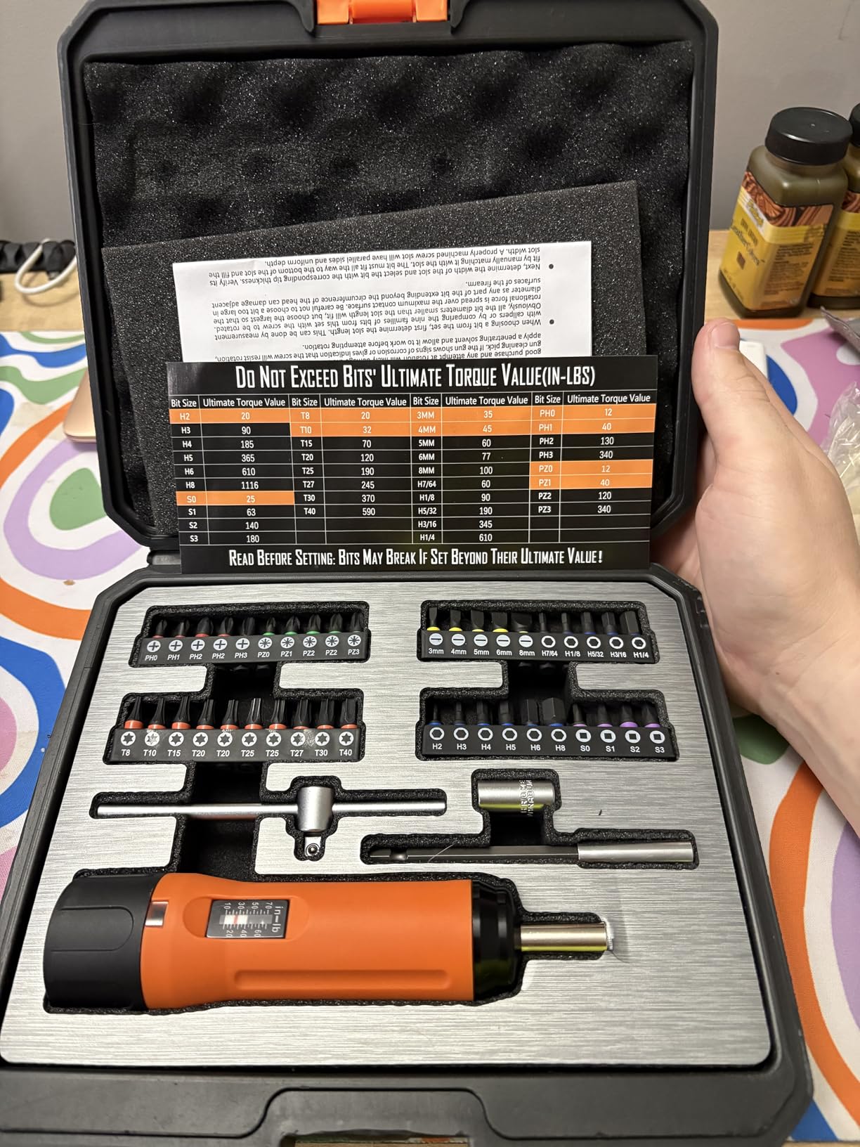 KNINE OUTDOORS Torque Screwdriver Wrench Driver Set 10-70 Inch Pounds lbs for Maintenance with T-bar Handle, 40 Hex Bits, 1/4
