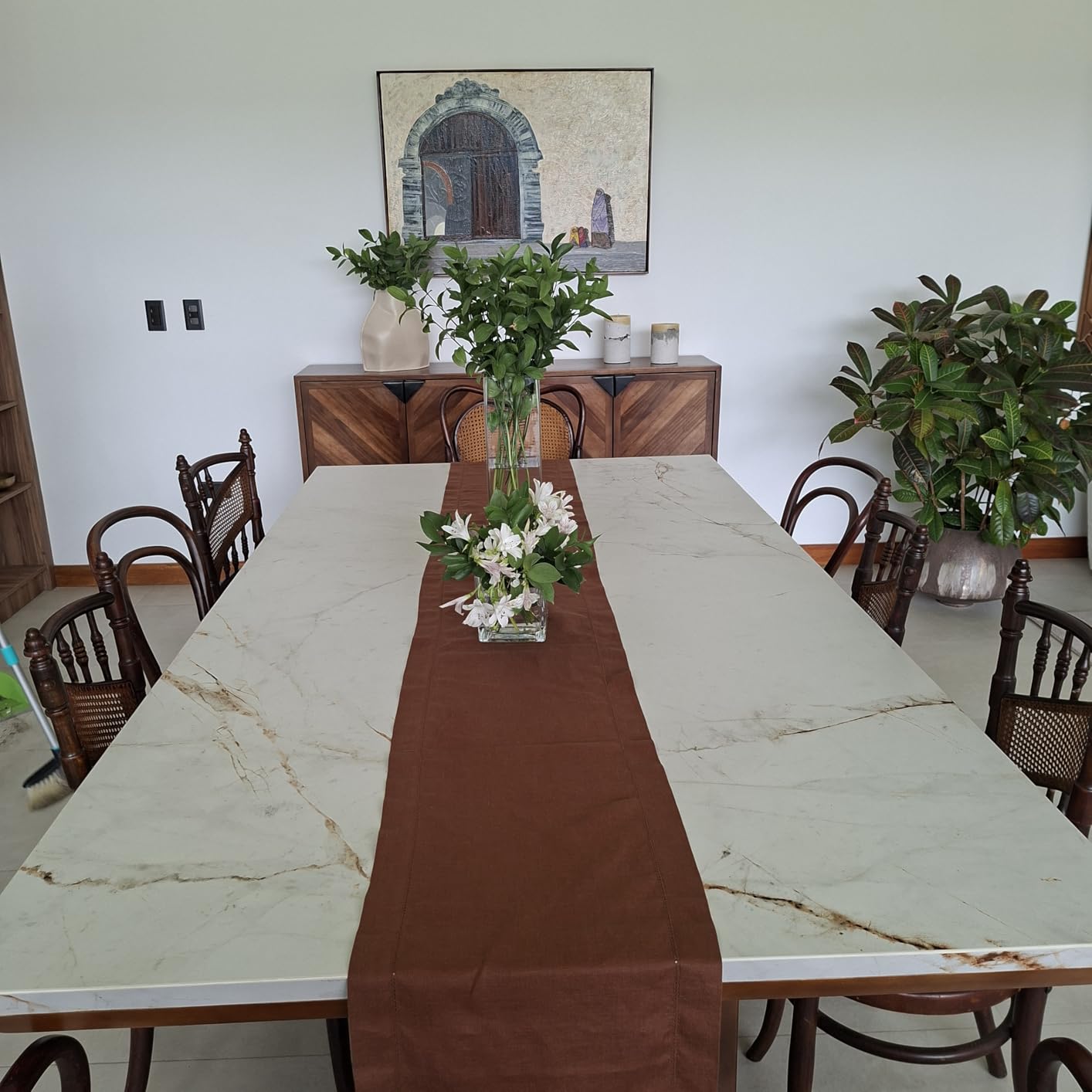 Ruvanti Linen Table Runner 60 Inches, Classic Hemstitch, Washable, Reusable, Non-Slipping, Stain Resistant for Parties, Weddings, Dinners, Indoor Use - Grey customer photo 1