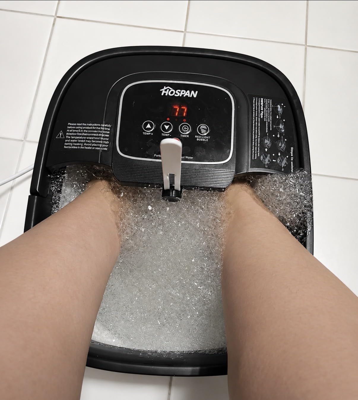 HOSPAN Collapsible Foot Spa with Heat, Bubble, Red Light, and Temperature Control, Foot Bath Massager with 8 Shiatsu Massage Rollers, Pedicure Foot Spa for Relaxation and Stress Relief, Black customer photo 1