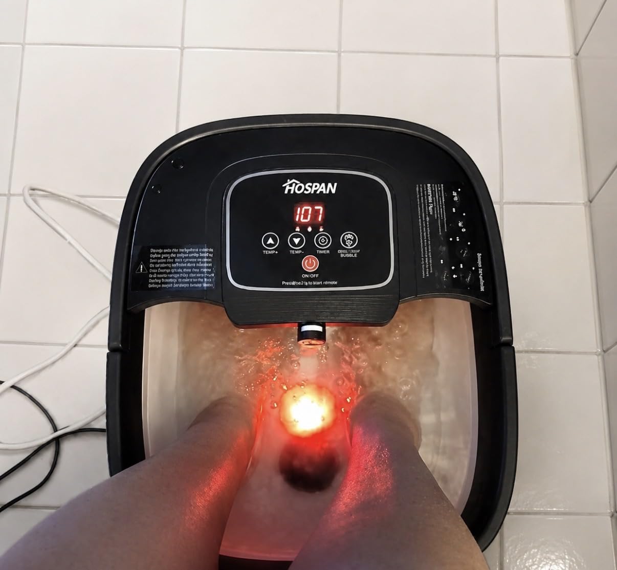 HOSPAN Collapsible Foot Spa with Heat, Bubble, Red Light, and Temperature Control, Foot Bath Massager with 8 Shiatsu Massage Rollers, Pedicure Foot Spa for Relaxation and Stress Relief, Black customer photo 2
