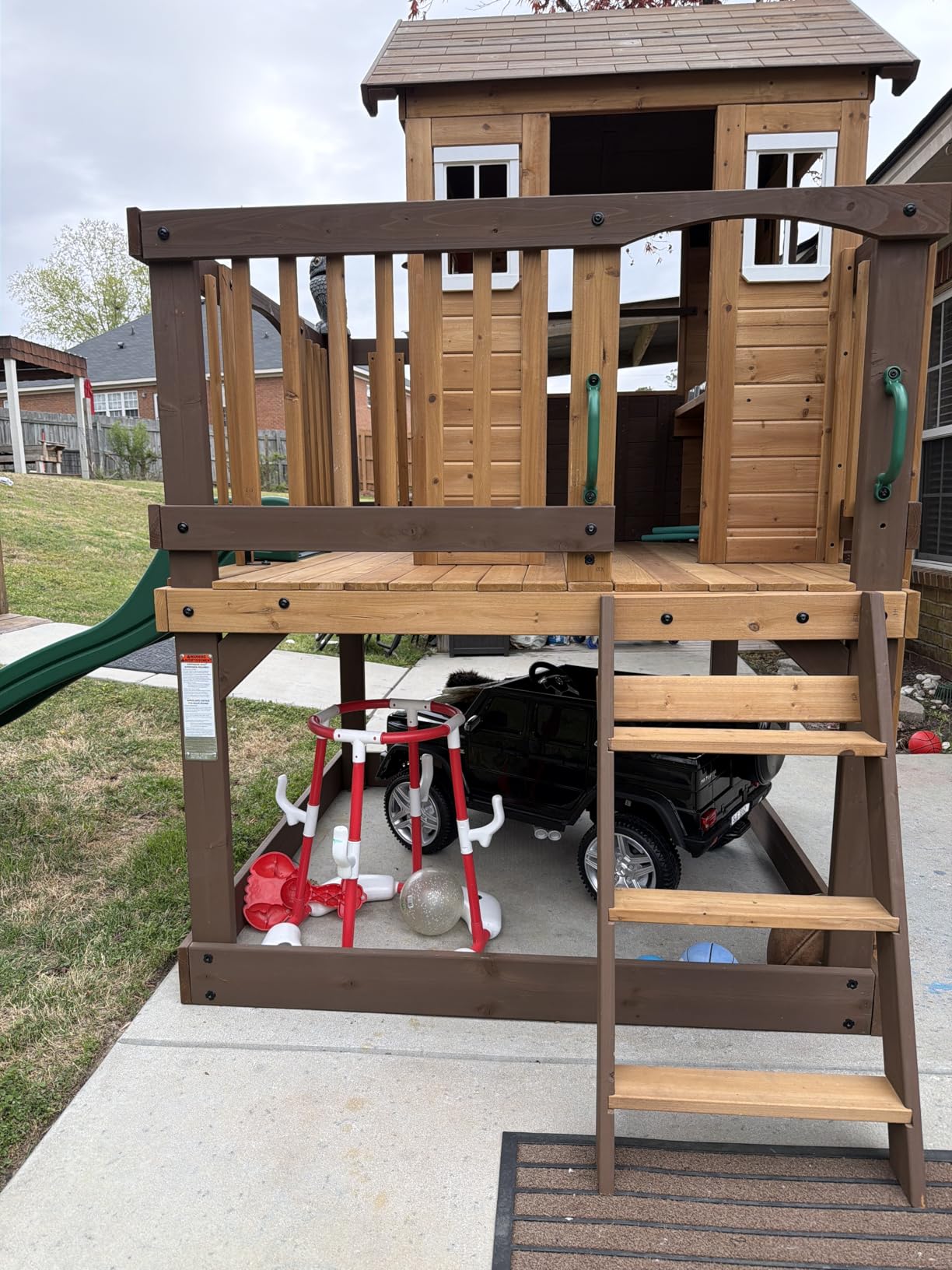 Backyard Discovery Sweetwater Heights White Elevated Cedar Wooden Kids Playhouse with Wave Slide, Play Kitchen, Step Ladder, Half Door, Wrap-Around Deck, Windows, Bell, Growth Chart for Outdoor Play customer photo 2