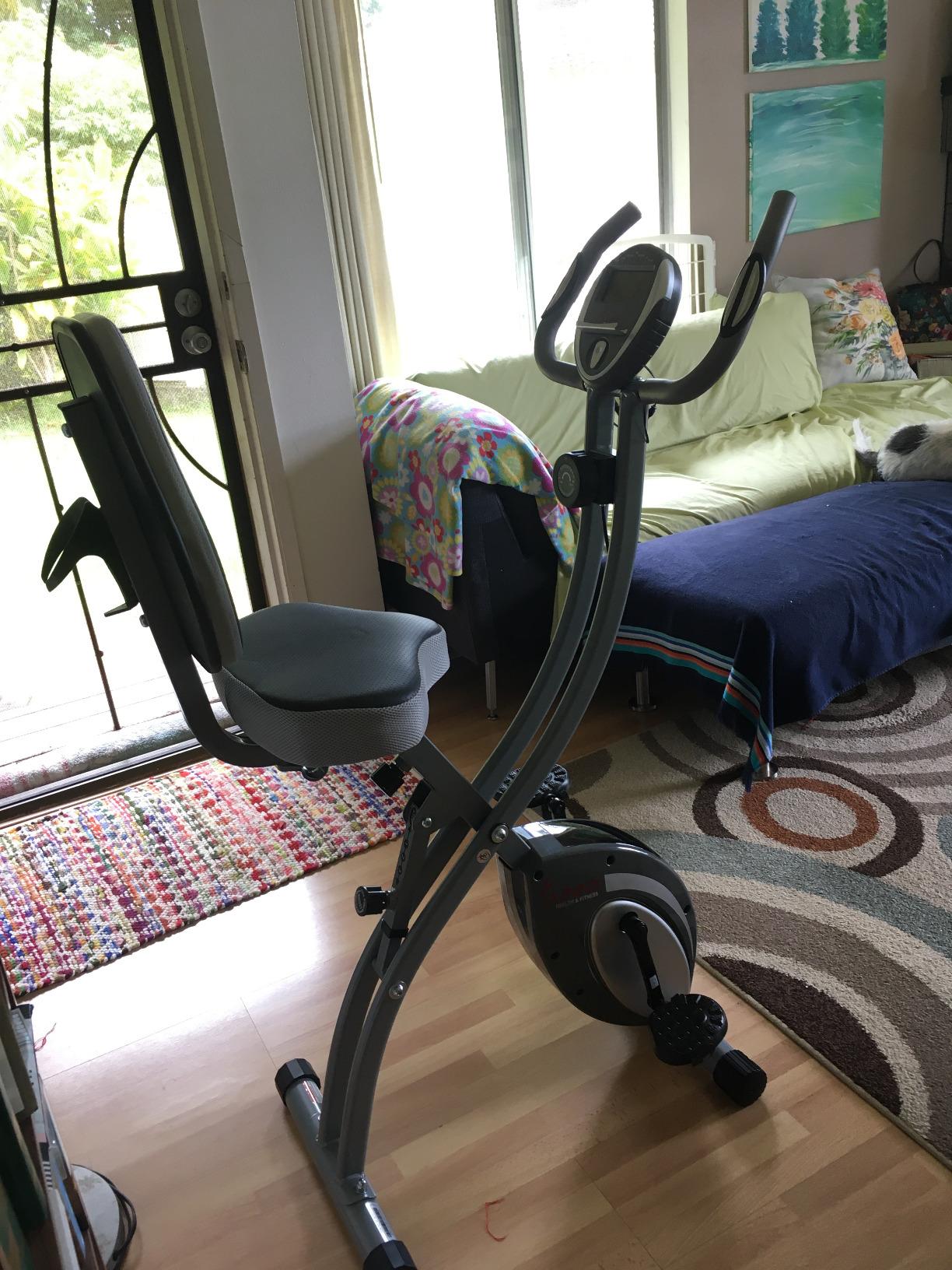 Sunny Health & Fitness Smart Folding X-Bike, Portable Compact Exercise Bike for Indoor Cycling Workout, Home Cardio Training Machine, Free SunnyFit App Bluetooth Connect customer photo 1