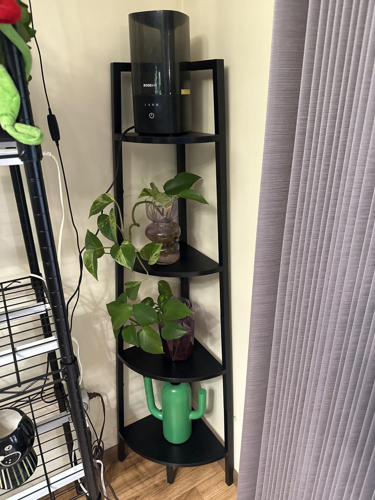 Yoobure Corner Shelf, 4-Tier Corner Bookshelf with Metal Frame & Wood Ladder Shelves - Display Shelf & Tall Bookcase, Plant Stand for Home Decor - Bedroom, Living Room, Office customer photo 1
