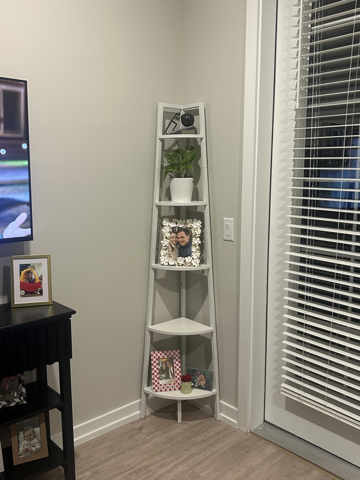 Yoobure Corner Shelf, 4-Tier Corner Bookshelf with Metal Frame & Wood Ladder Shelves - Display Shelf & Tall Bookcase, Plant Stand for Home Decor - Bedroom, Living Room, Office customer photo 2