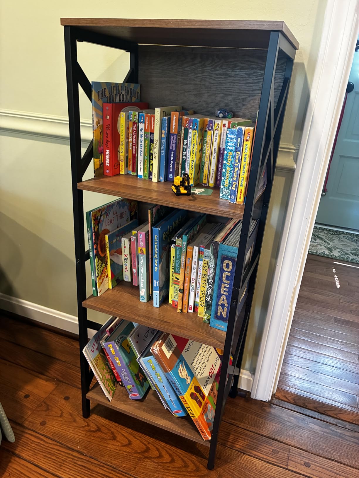 MNEETRUNG Small Bookshelf, 3 Tier Industrial Shelf with Metal Frame and Backboard, Low Rustic Brown Book Shelf, Small Bookcase for Small Spaces, Bookshelf for Living Room, Bedroom & Home Office customer photo 2