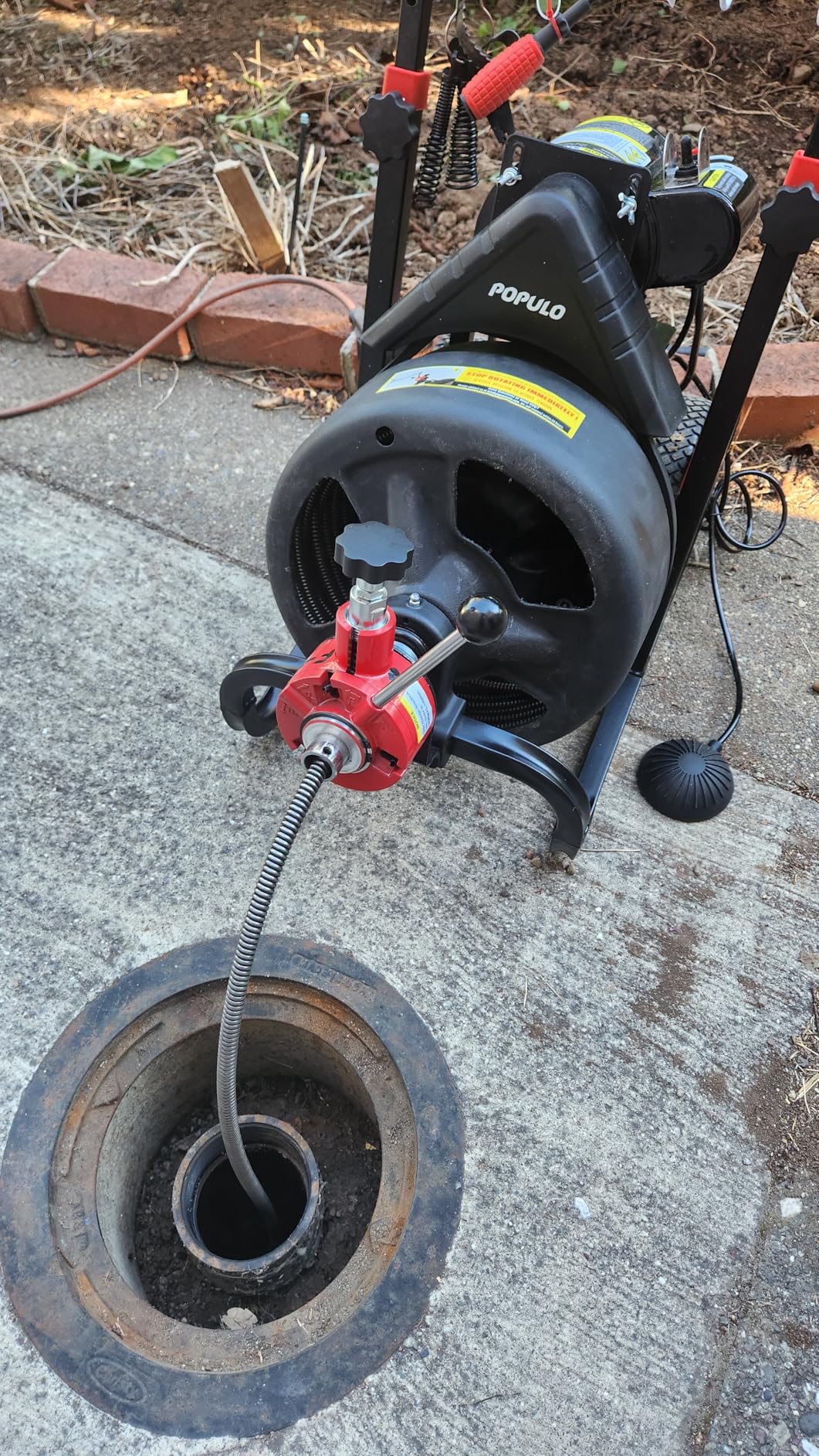 POPULO Auto Feed 50FT Electric Drain Snake with Mobile 8-Inch Wheel and 580W Power, 1/2-Inch Drain Snake for 2