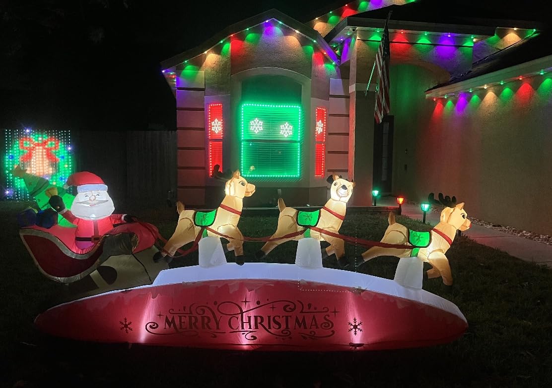ZPISF 10 FT Santa Sleigh with Reindeer Christmas Inflatables Outdoor Decorations, Christmas Blow Up Yard Decorations customer photo 2