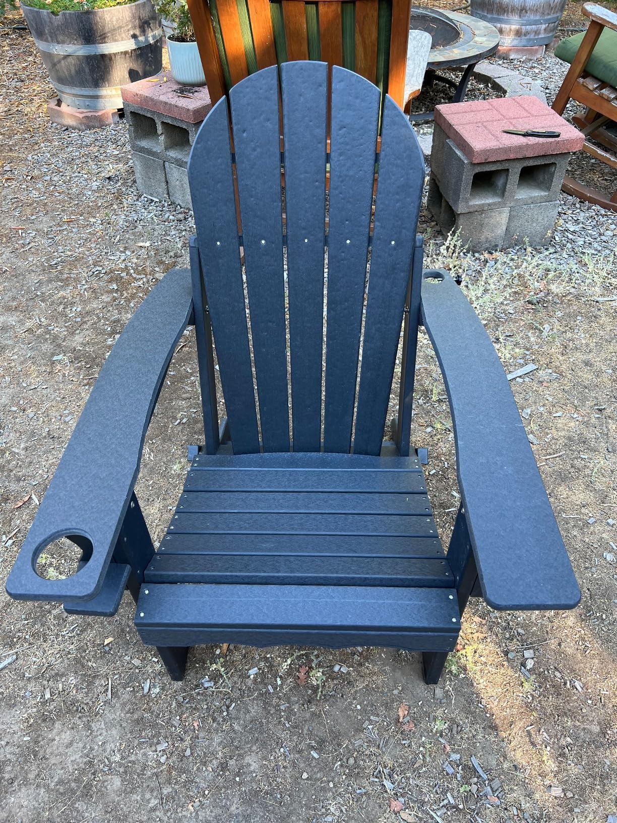 Folding Adirondack Chair, 25 Year Fade Proof Recycled HDPE Oversized Fire Pit Chair, 400 LBS Weight Capacity with Cup Holder, Wood Texture customer photo 2